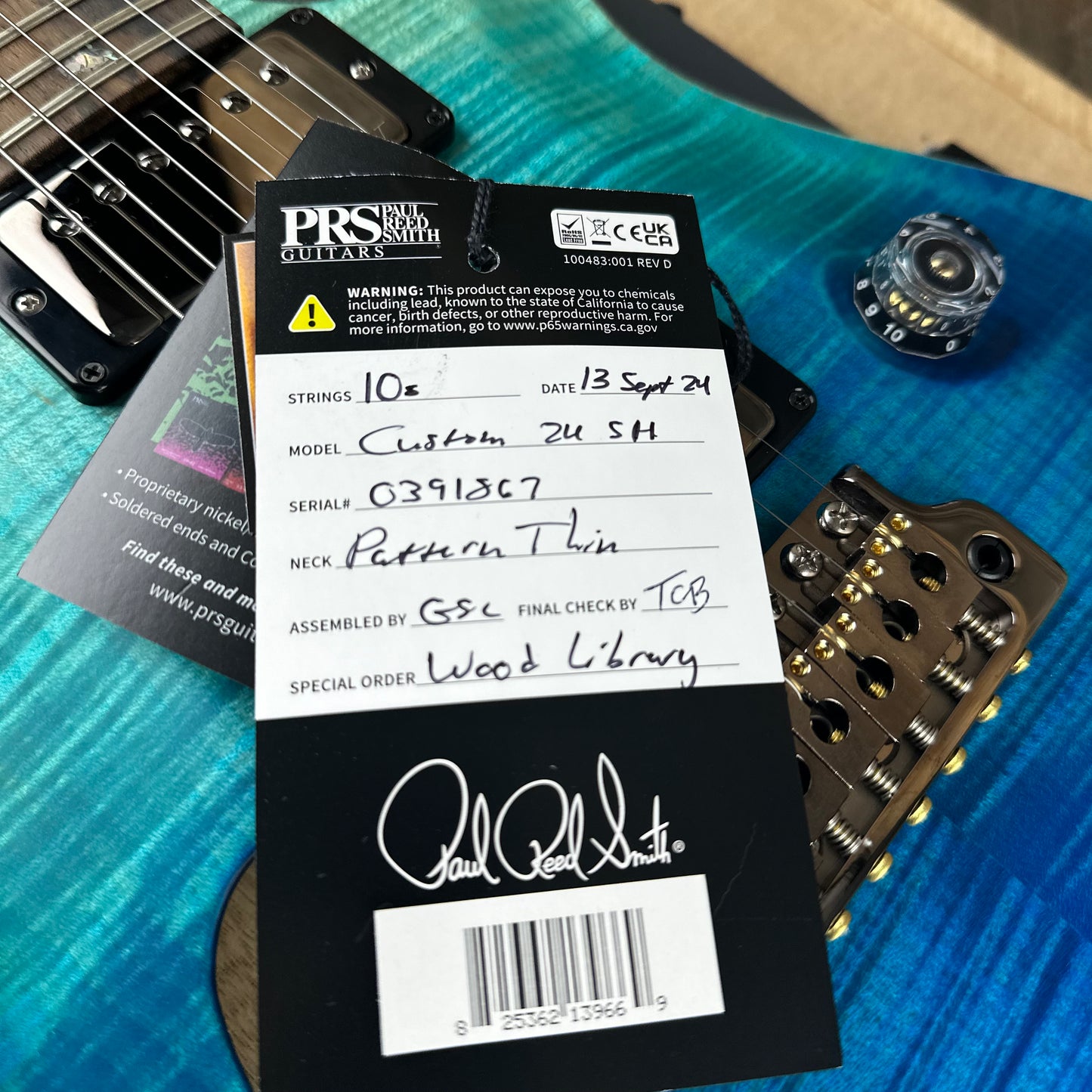 PRS Wood Library Custom 24 Semi-Hollow Flame Maple 10 Top, Korina Back, Torrified Maple Neck, Ziricote FB - Blue Fade 391867