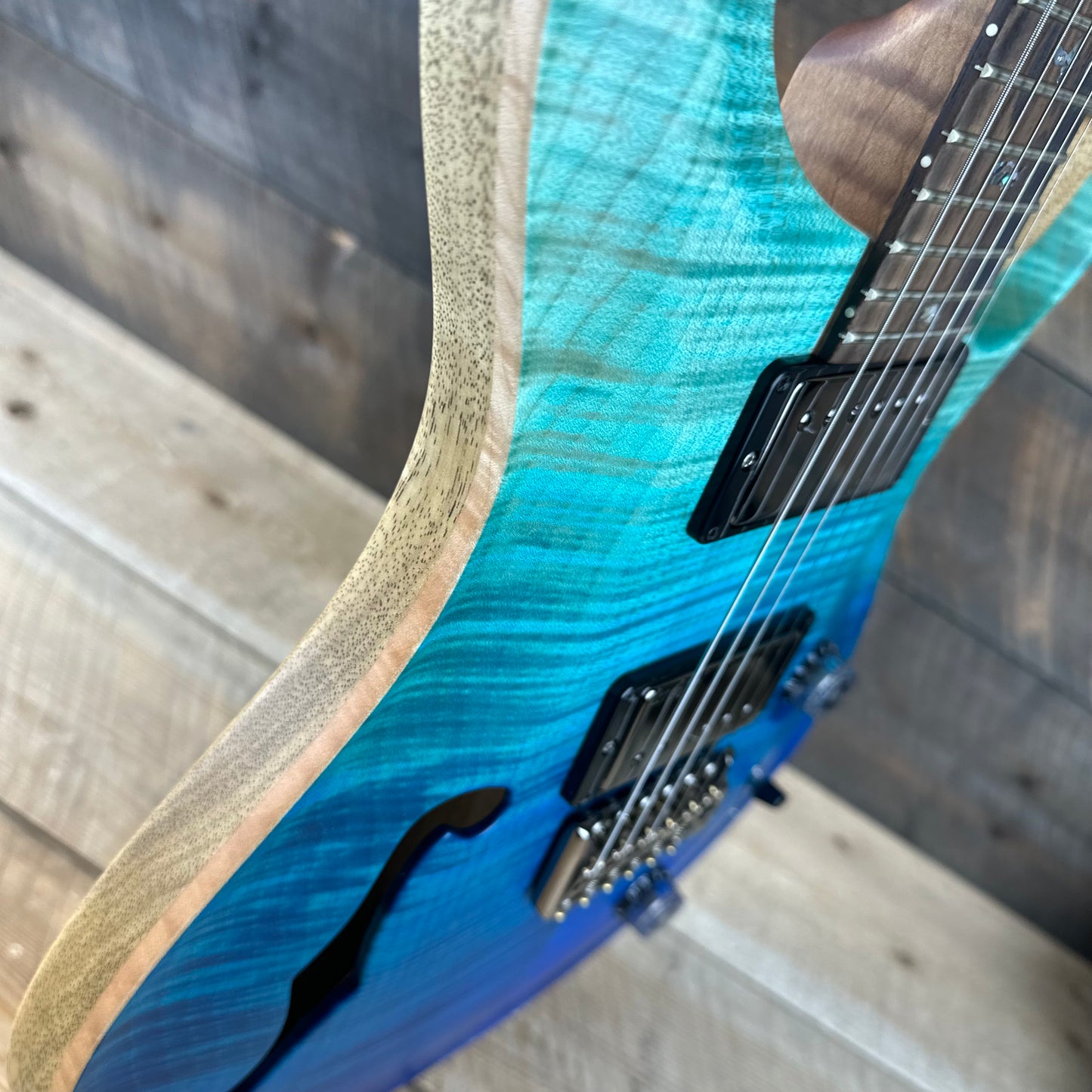 PRS Wood Library Custom 24 Semi-Hollow Flame Maple 10 Top, Korina Back, Torrified Maple Neck, Ziricote FB - Blue Fade 391867