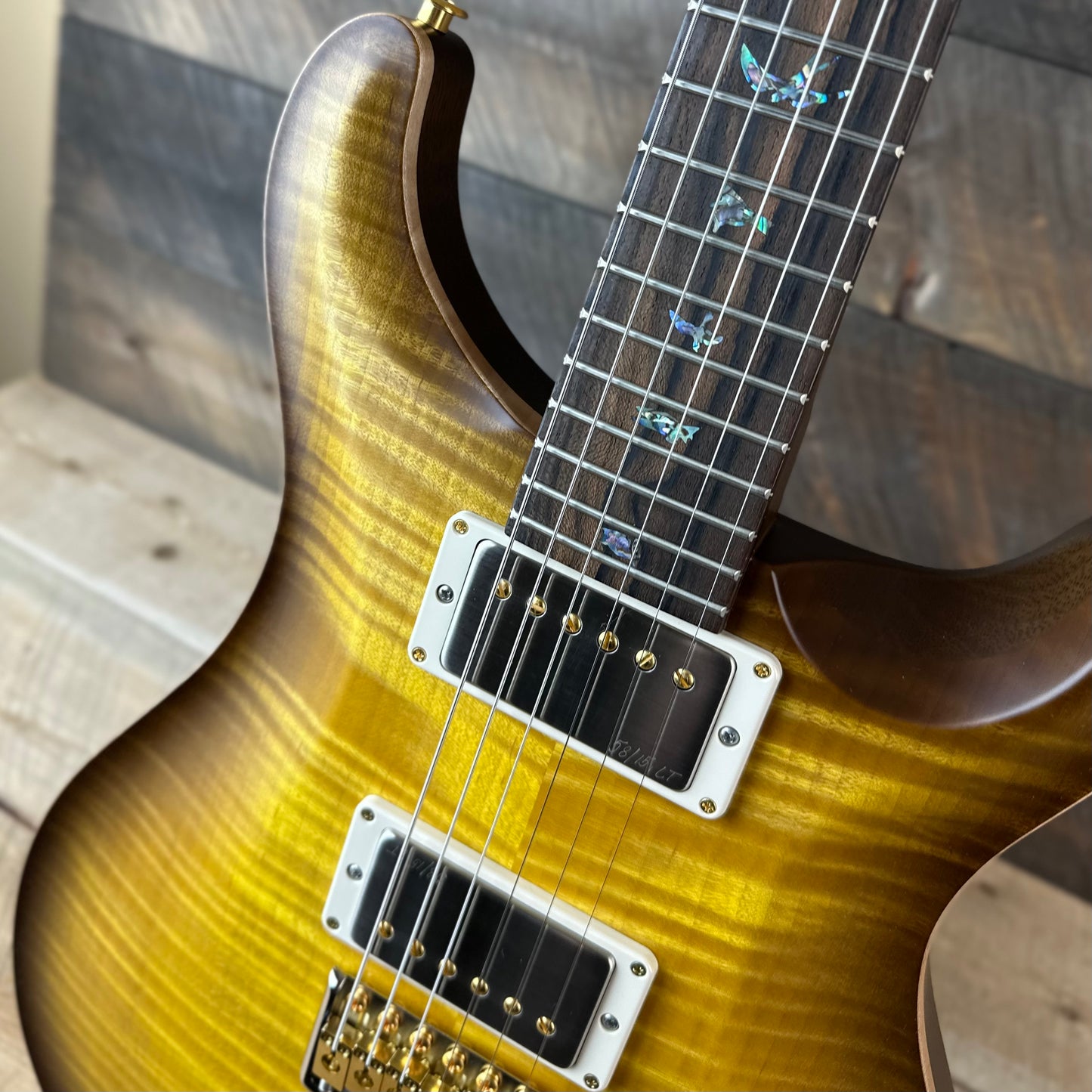 PRS Wood Library Custom 24 Flame Maple 10 Top, Korina Neck, Ziricote FB - Livingston LemondropSatin 395094