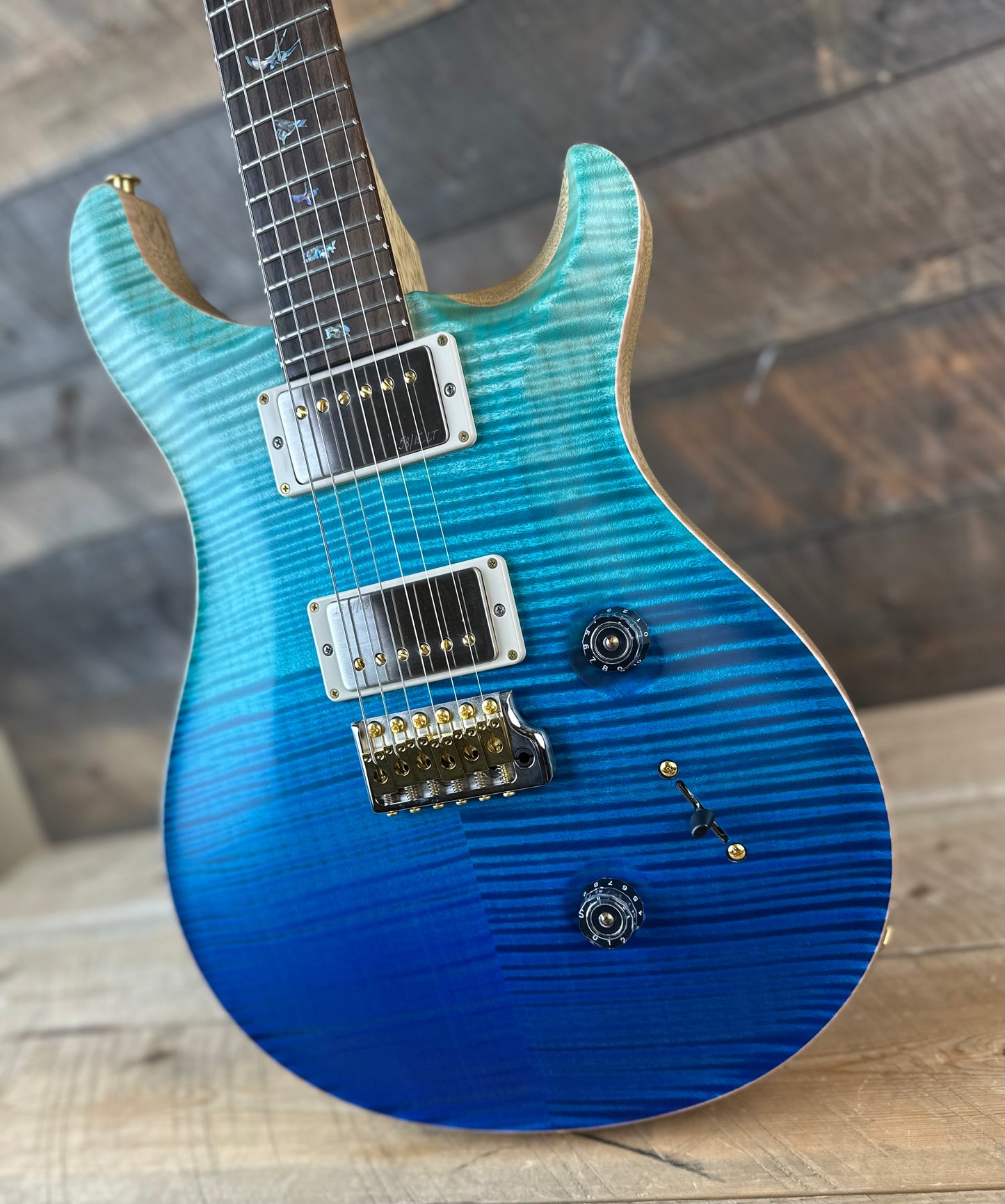 PRS Wood Library Custom 24 Flame Maple 10 Top, Korina Neck, Ziricote FB - Blue Fade Satin 391897