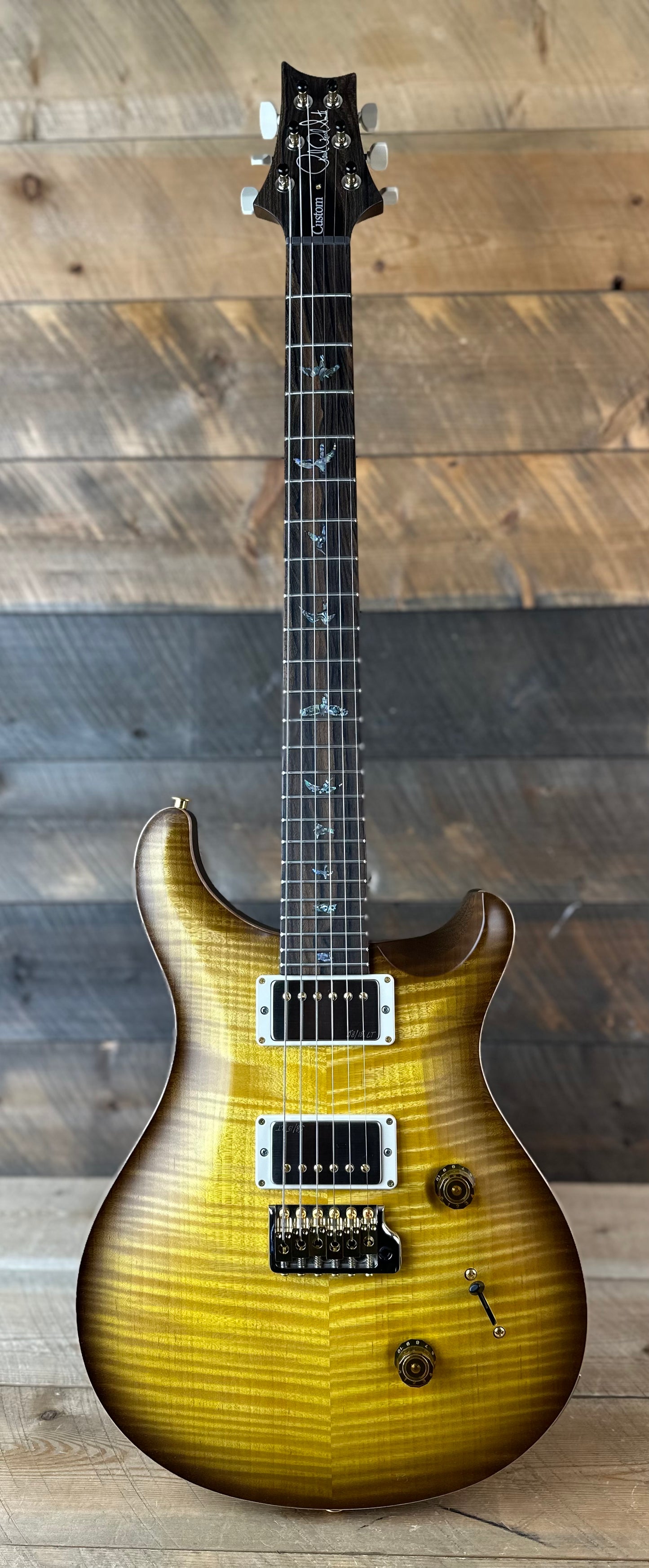 PRS Wood Library Custom 24 Flame Maple 10 Top, Korina Neck, Ziricote FB - Livingston LemondropSatin 395094