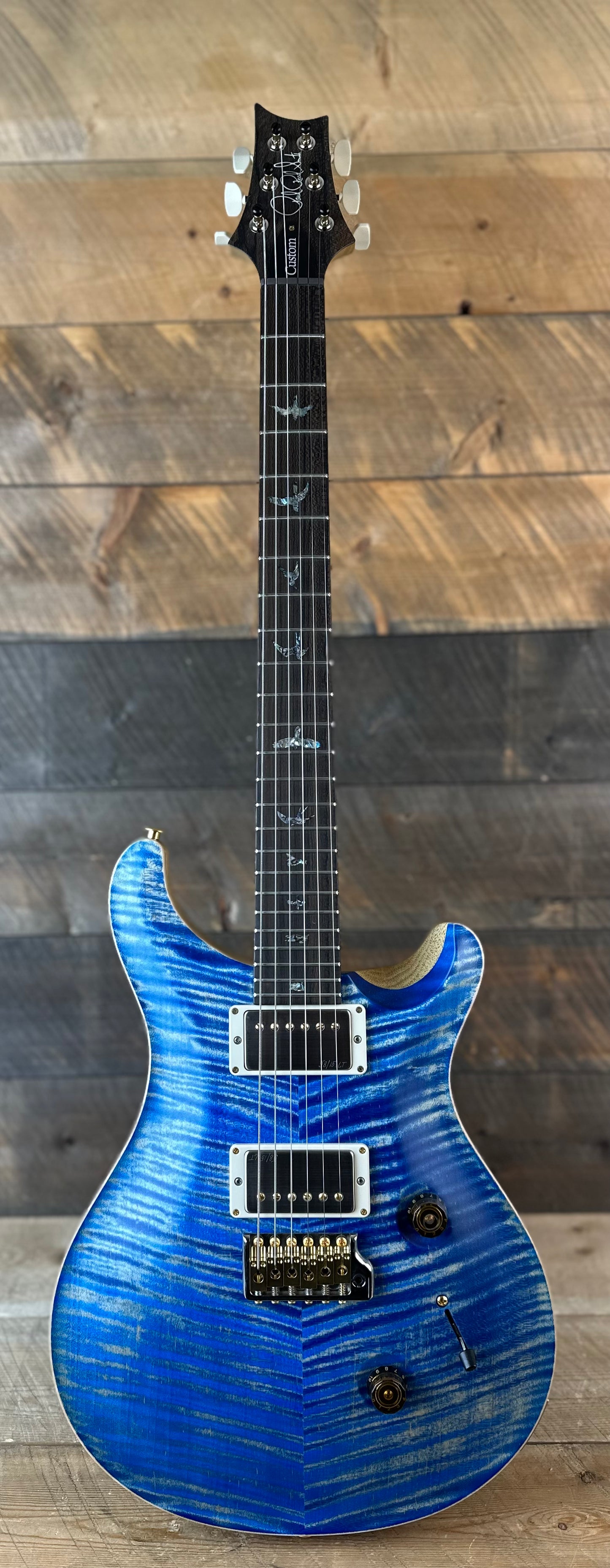 PRS Wood Library Custom 24 Flame Maple 10 Top, Korina Neck, Ziricote FB - Faded Blue Jean Satin 391896