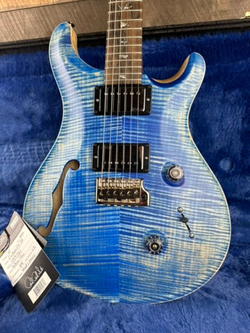 PRS Wood Library Custom 24 Semi-Hollow Flame Maple 10 Top, Korina Back, Torrified Maple Neck, Ziricote FB - Faded Blue Jean 391861