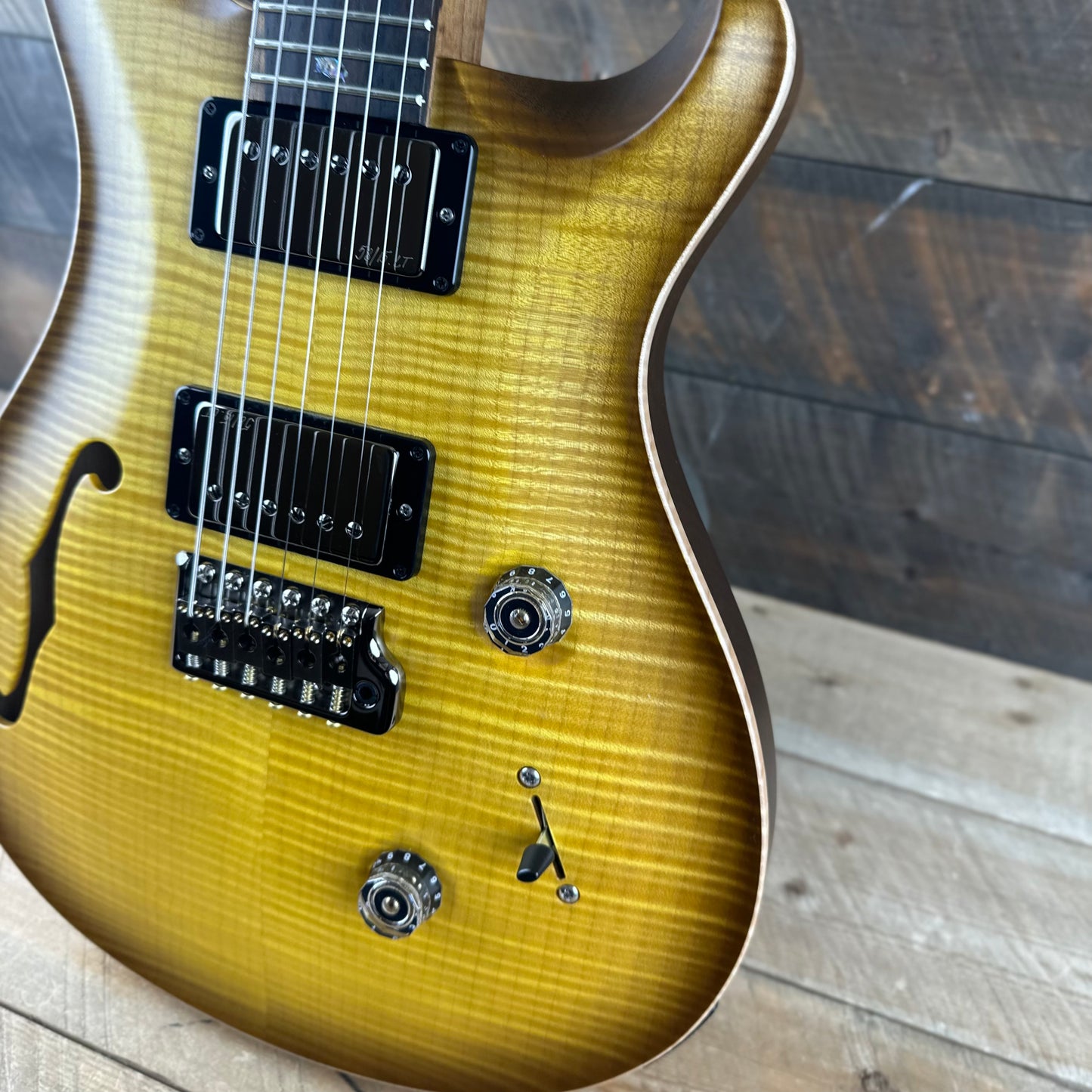 PRS Wood Library Custom 24 Semi-Hollow Flame Maple 10 Top, Korina Back, Torrified Maple Neck, Ziricote FB - Livingston Lemondrop Satin 391868