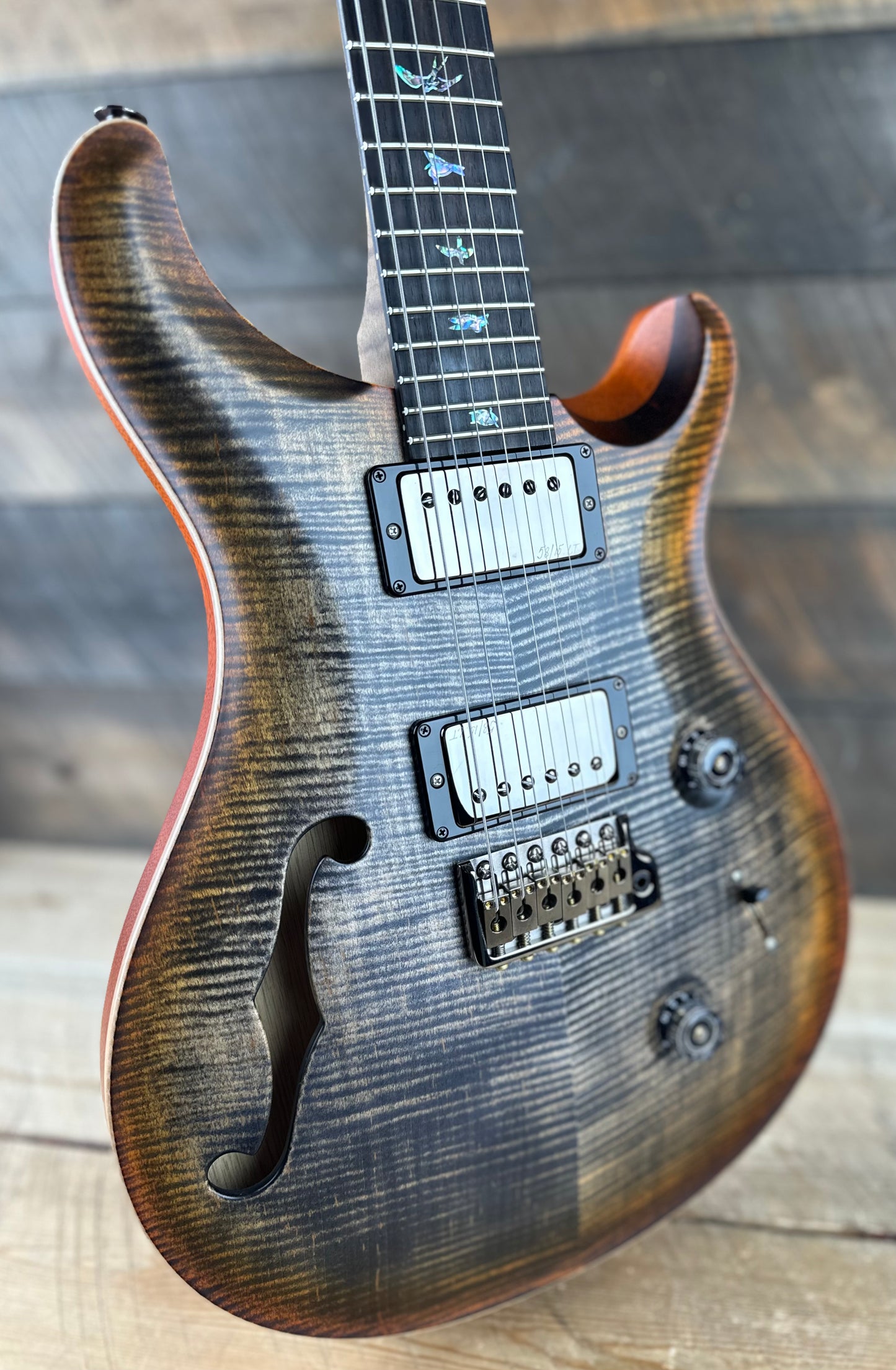 PRS Wood Library Custom 24 Semi-Hollow Flame Maple 10 Top, Korina Back, Torrified Maple Neck, Ziricote FB - Burnt Maple Leaf Satin 391869