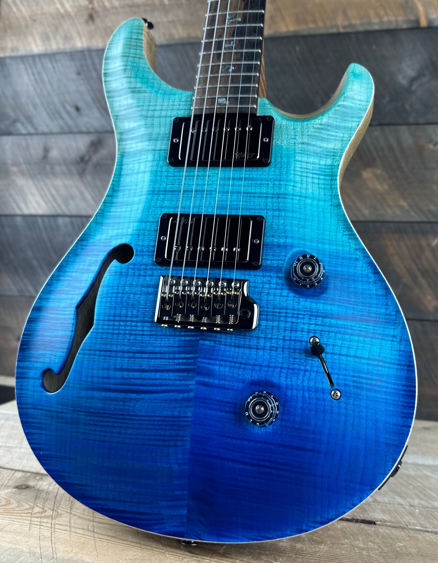 PRS Wood Library Custom 24 Semi-Hollow Flame Maple 10 Top, Korina Back, Torrified Maple Neck, Ziricote FB - Blue Fade 391867