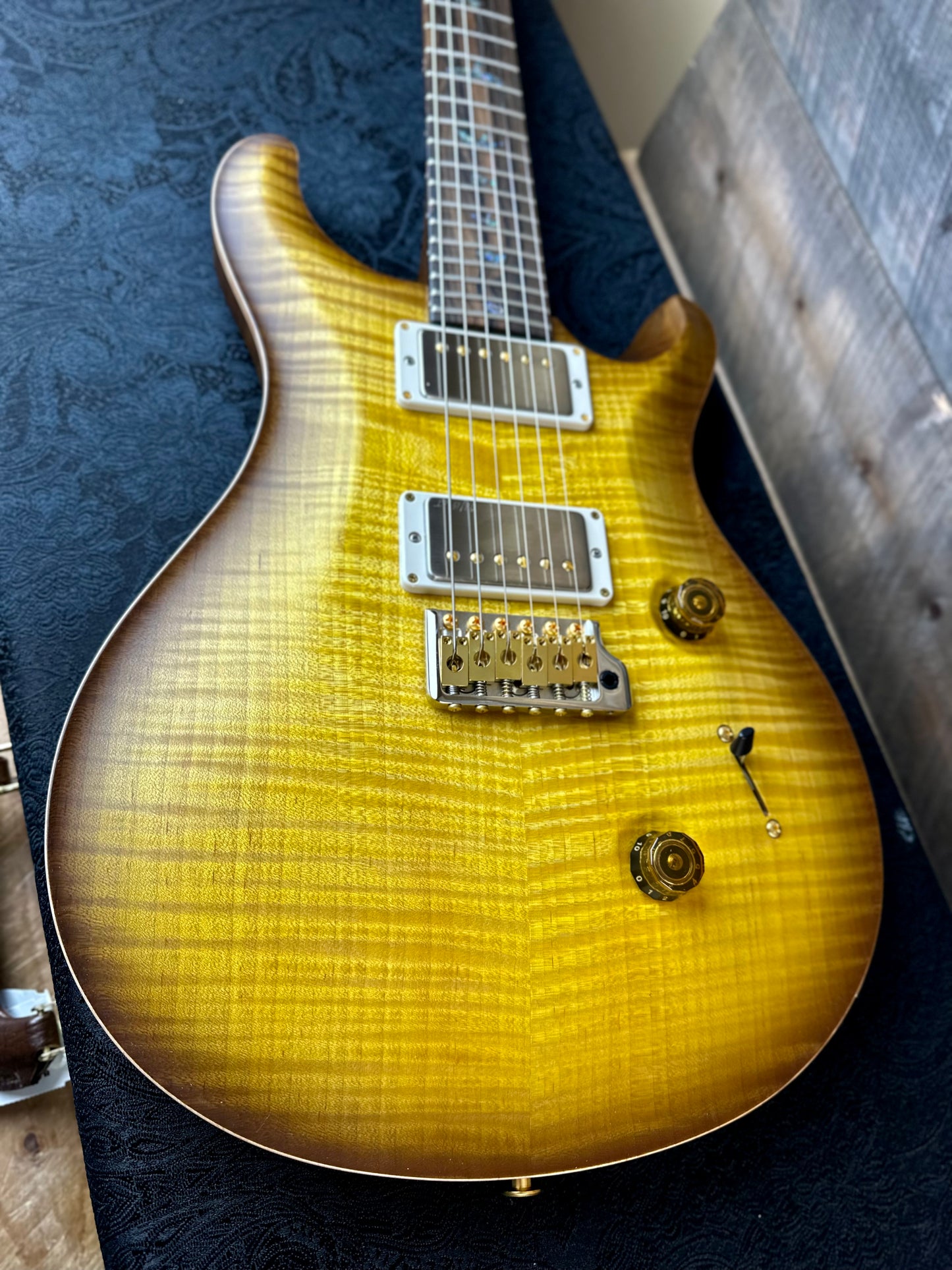 PRS Wood Library Custom 24 Flame Maple 10 Top, Korina Neck, Ziricote FB - Livingston LemondropSatin 395094