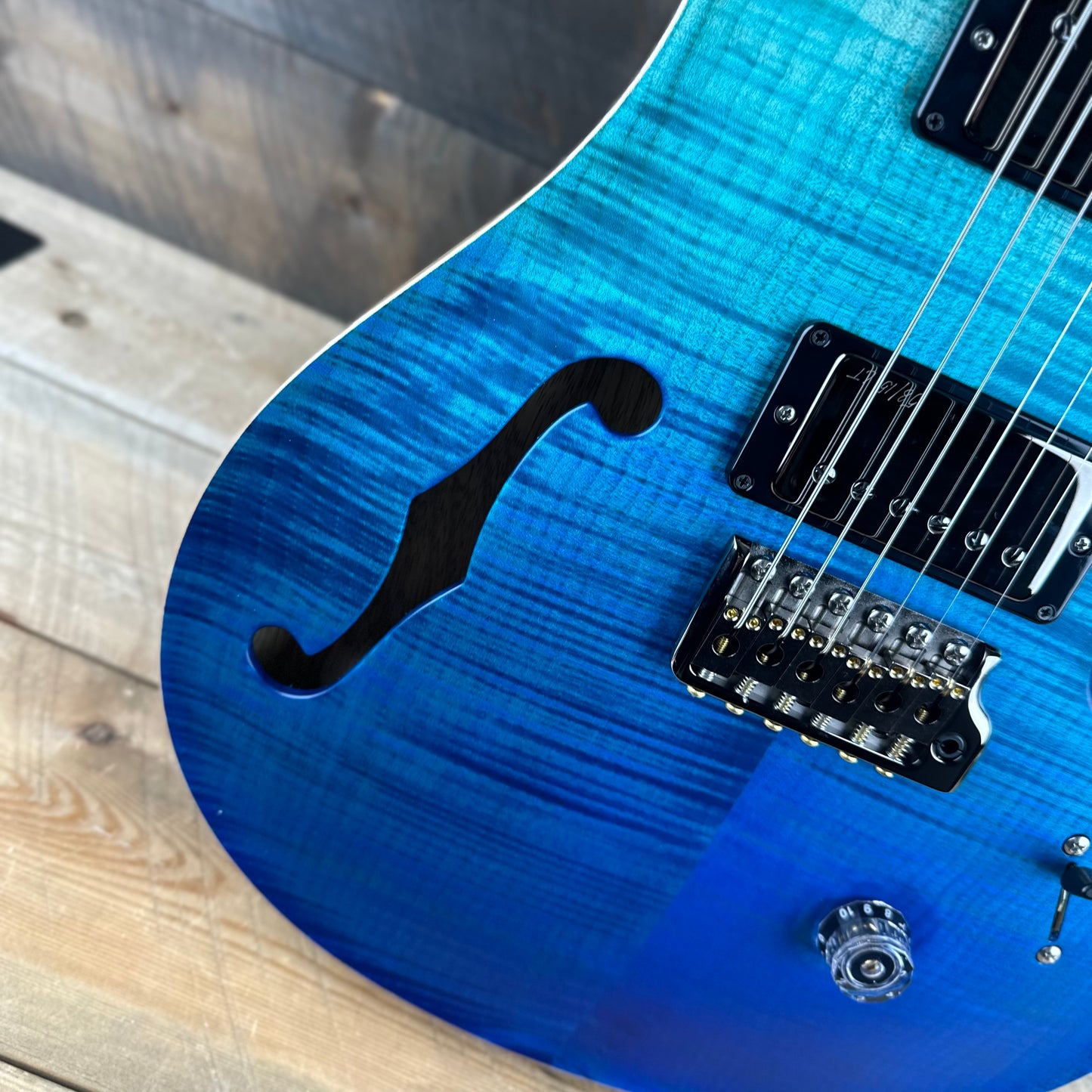 PRS Wood Library Custom 24 Semi-Hollow Flame Maple 10 Top, Korina Back, Torrified Maple Neck, Ziricote FB - Blue Fade 391867