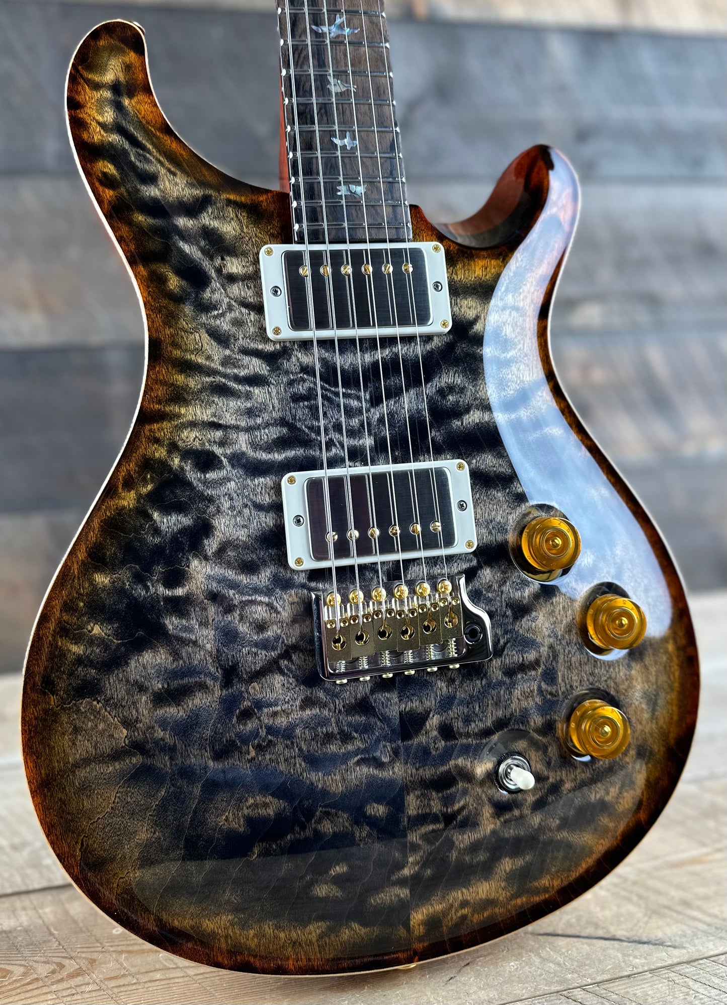 PRS DGT David Grissom Signature Wood Library Quilt Maple 10 Top, Korina Back/Neck, Ziricote FB - Burnt Maple Leaf 389458