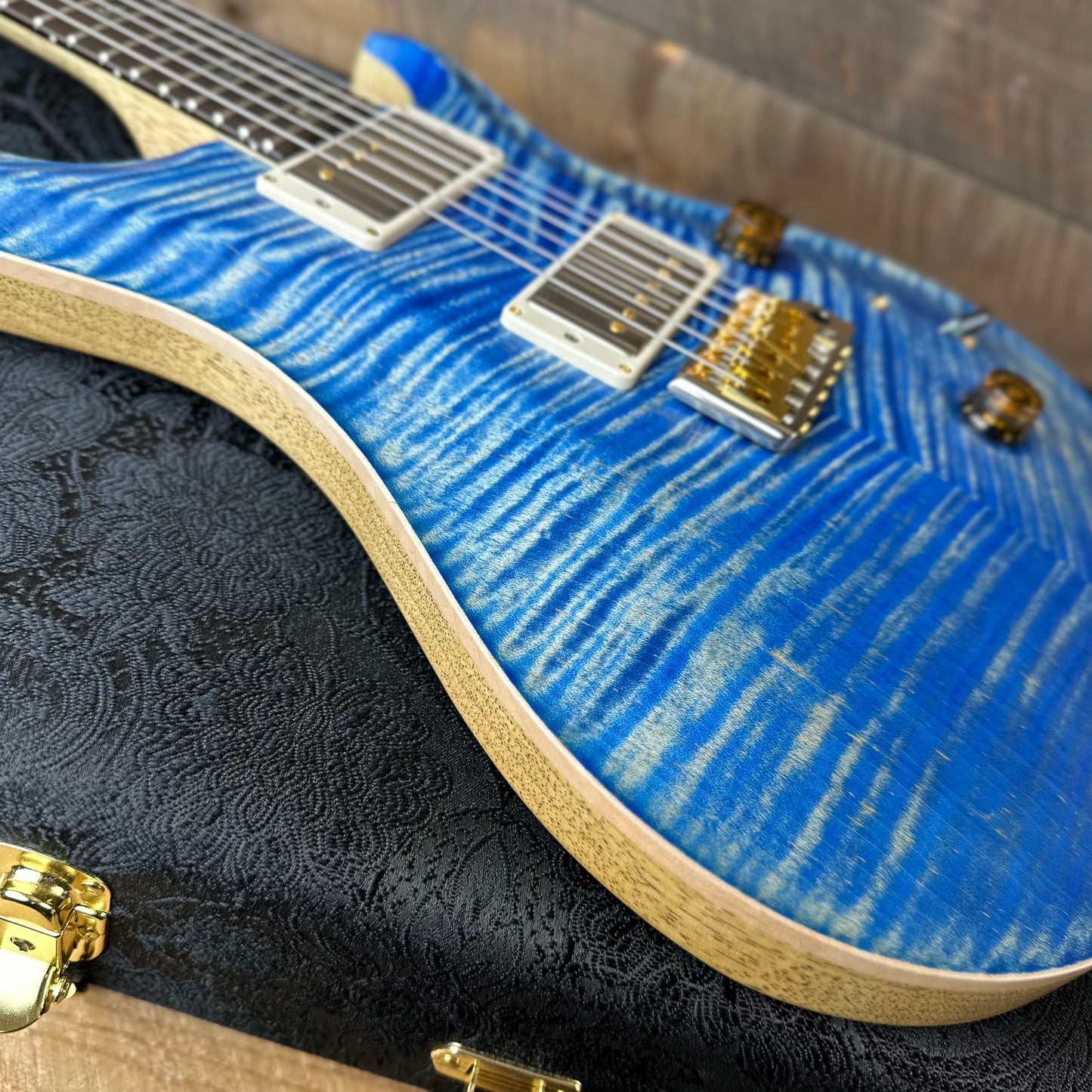 PRS Wood Library Custom 24 Flame Maple 10 Top, Korina Neck, Ziricote FB - Faded Blue Jean Satin 391896