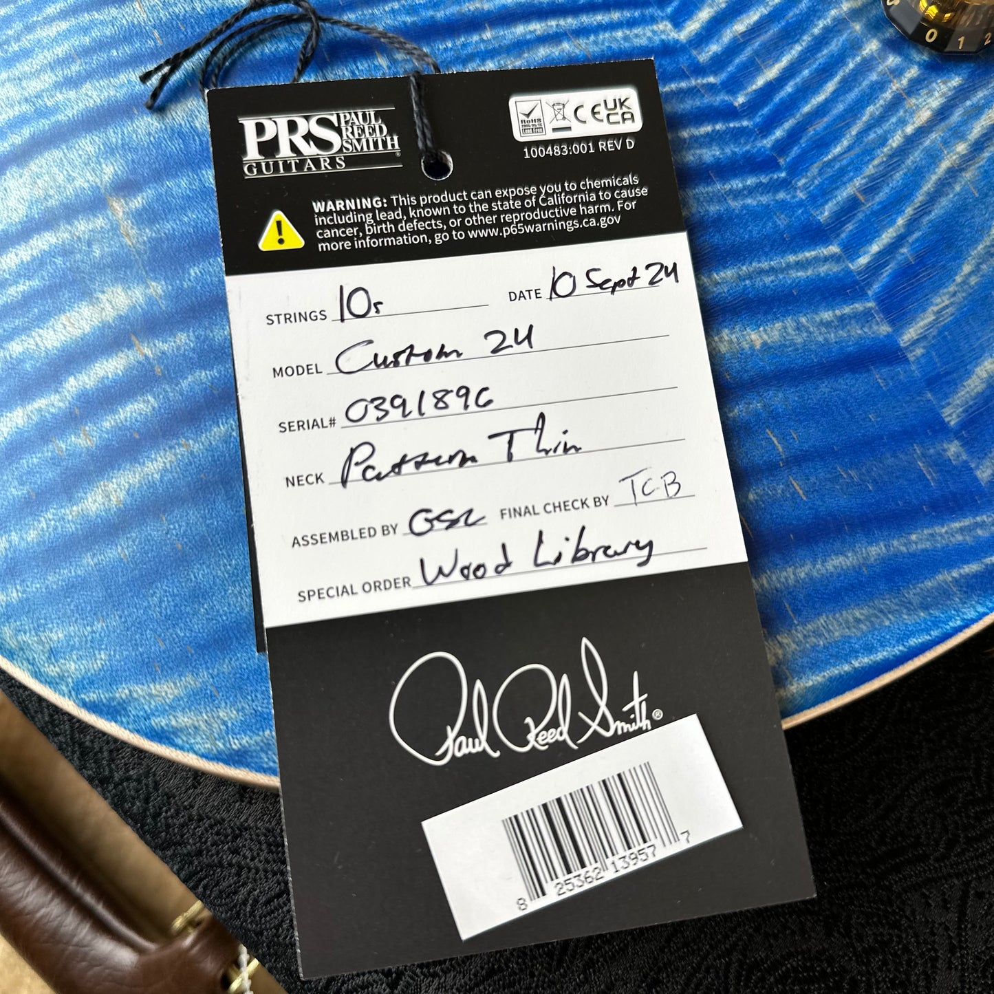 PRS Wood Library Custom 24 Flame Maple 10 Top, Korina Neck, Ziricote FB - Faded Blue Jean Satin 391896