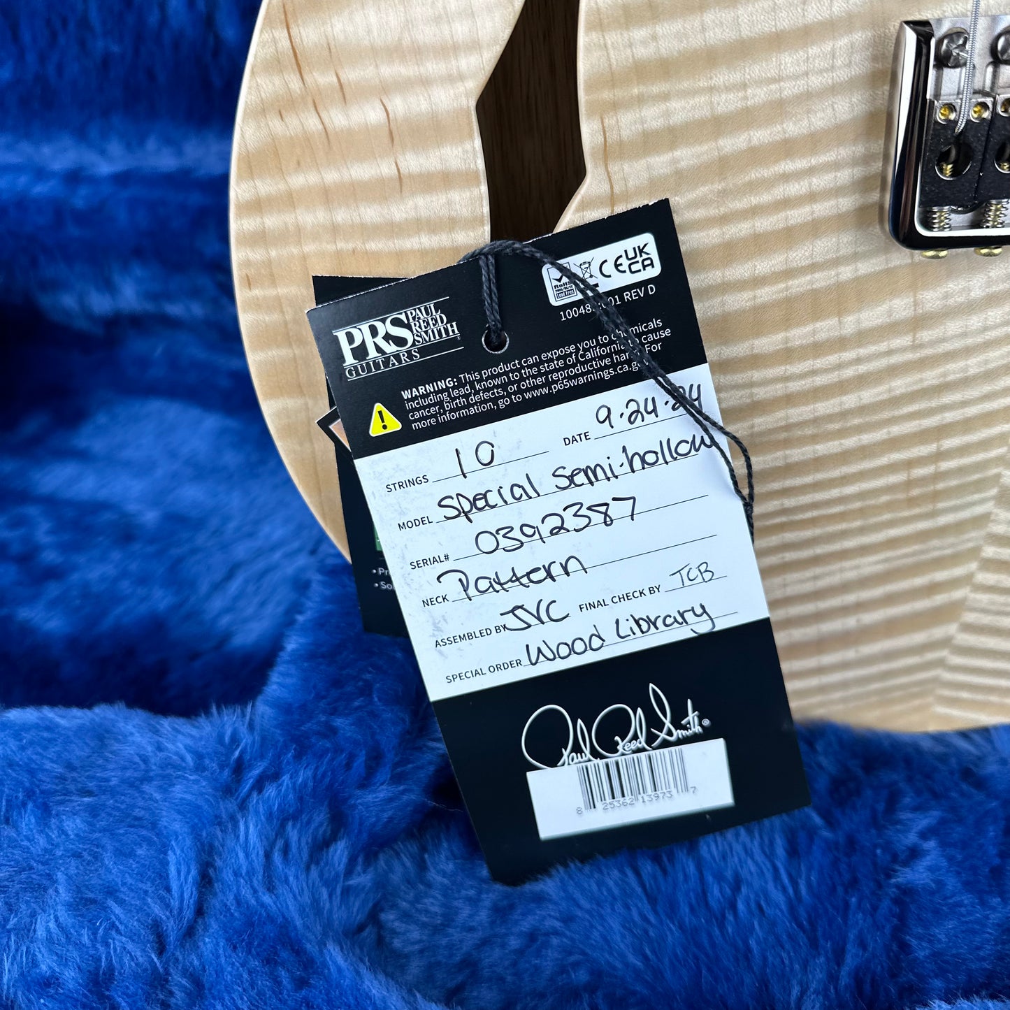 PRS Wood Library Special 22 Semi-Hollow - Flame Maple 10 Top Korina Back, Ziricote FB - Natural Satin 392387