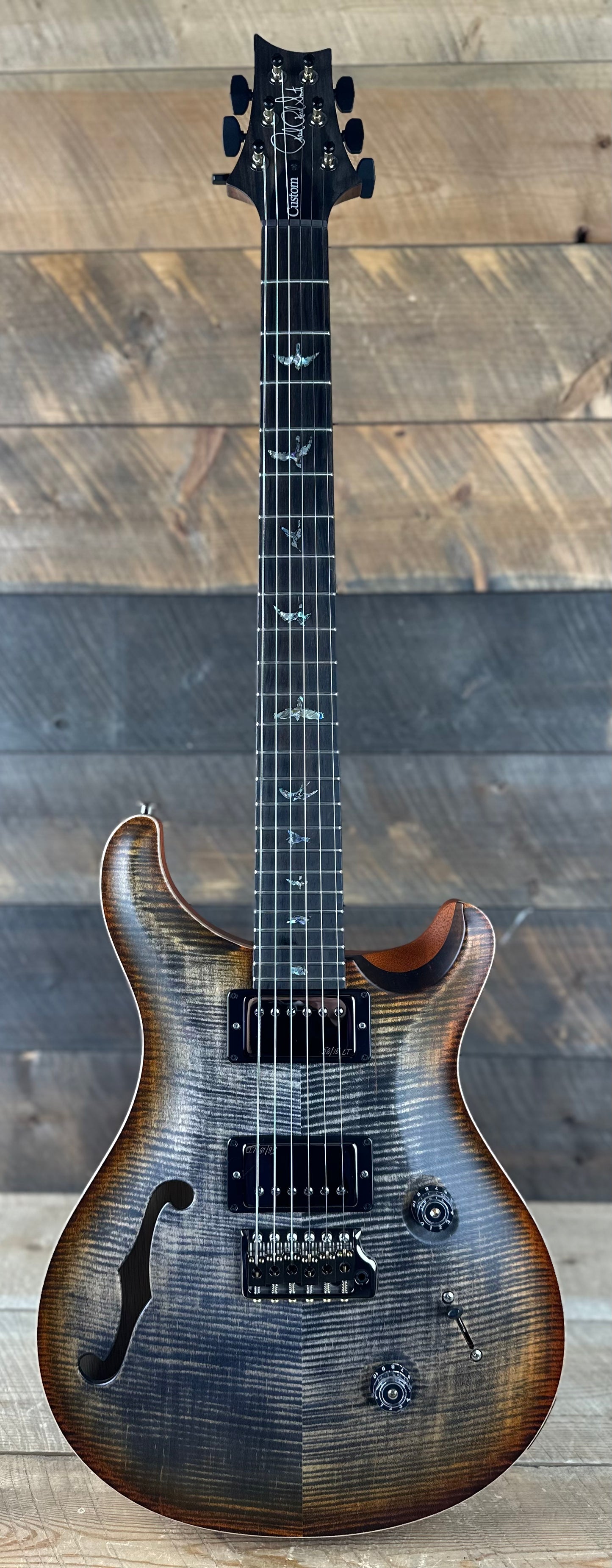 PRS Wood Library Custom 24 Semi-Hollow Flame Maple 10 Top, Korina Back, Torrified Maple Neck, Ziricote FB - Burnt Maple Leaf Satin 391869