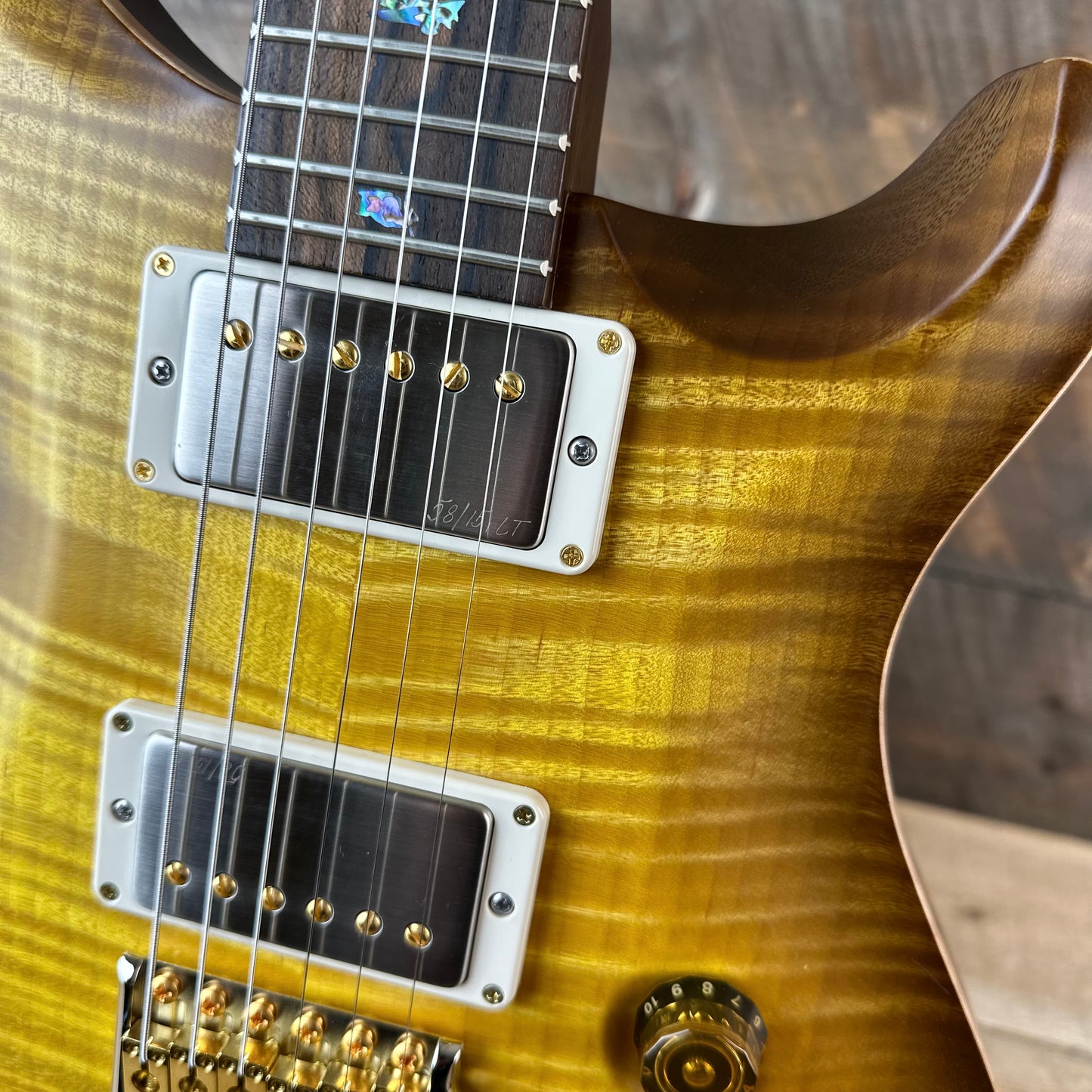 PRS Wood Library Custom 24 Flame Maple 10 Top, Korina Neck, Ziricote FB - Livingston LemondropSatin 395094