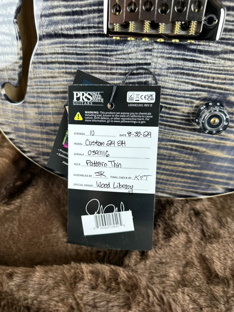 PRS Wood Library Custom 24 Semi-Hollow Flame Maple 10 Top Korina Body/Neck Ebony FB - Charcoal 391116