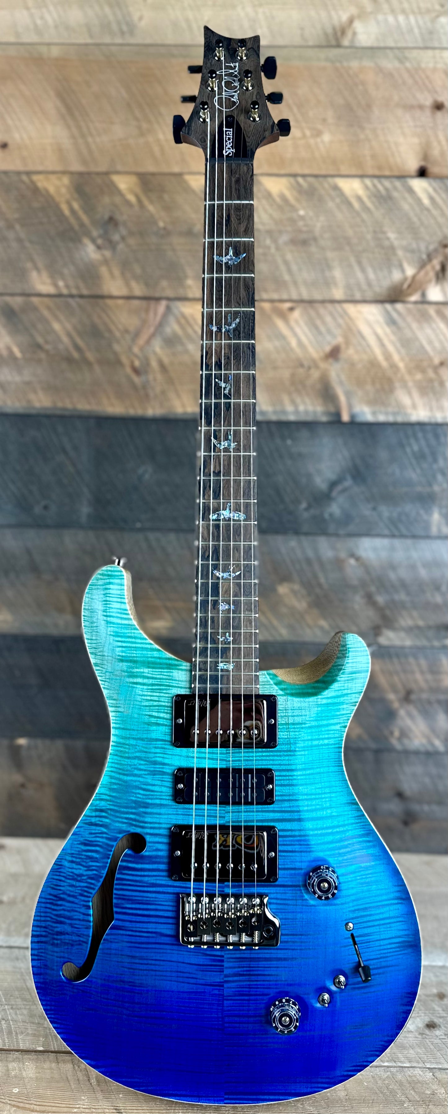 PRS Wood Library Special 22 Semi-Hollow - Flame Maple 10 Top Korina Back, Ziricote FB - Blue Fade Satin 392391