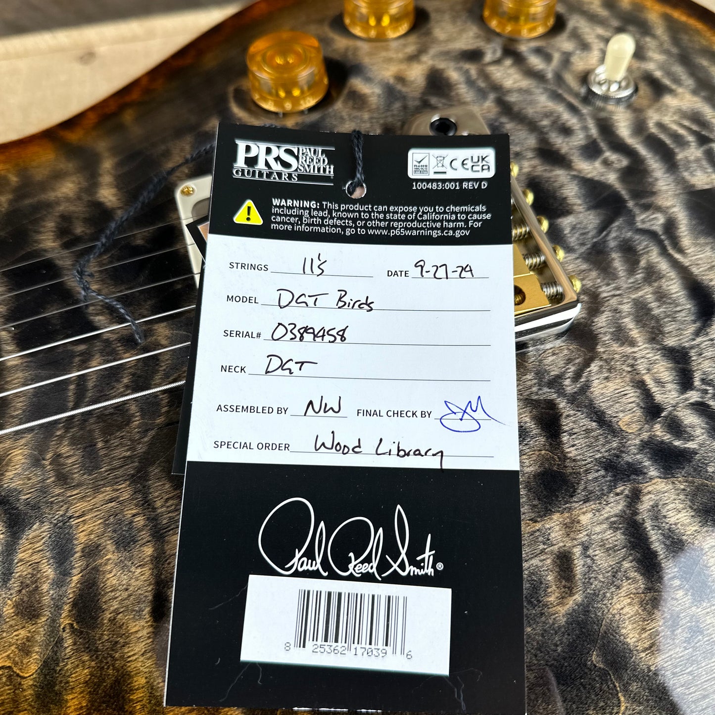 PRS DGT David Grissom Signature Wood Library Quilt Maple 10 Top, Korina Back/Neck, Ziricote FB - Burnt Maple Leaf 389458