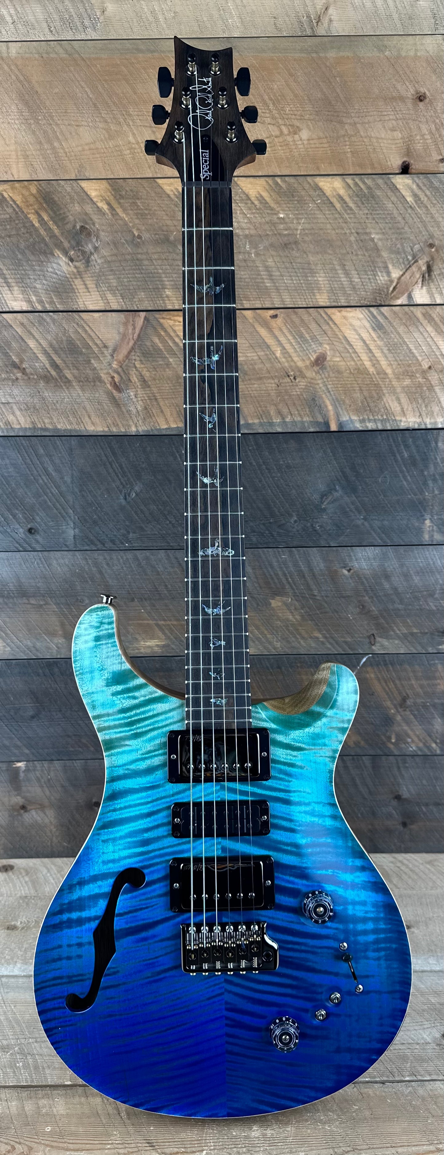 PRS Wood Library Special 22 Semi-Hollow - Flame Maple 10 Top Korina Back, Ziricote FB - Blue Fade Satin 392386