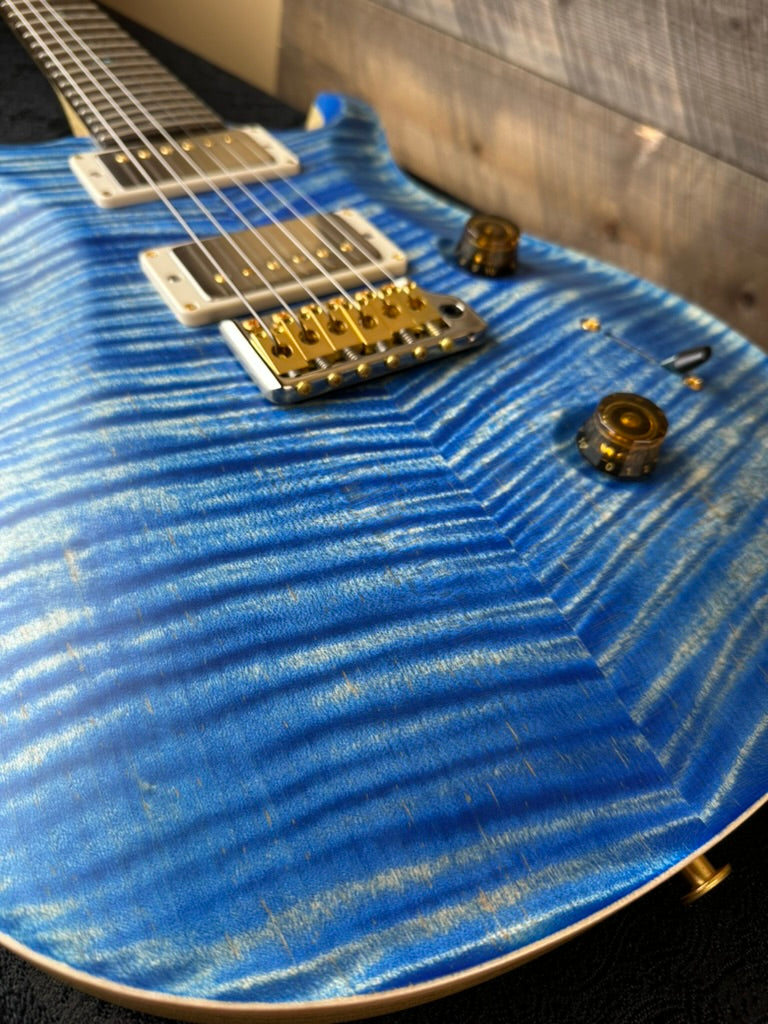 PRS Wood Library Custom 24 Flame Maple 10 Top, Korina Neck, Ziricote FB - Faded Blue Jean Satin 391896