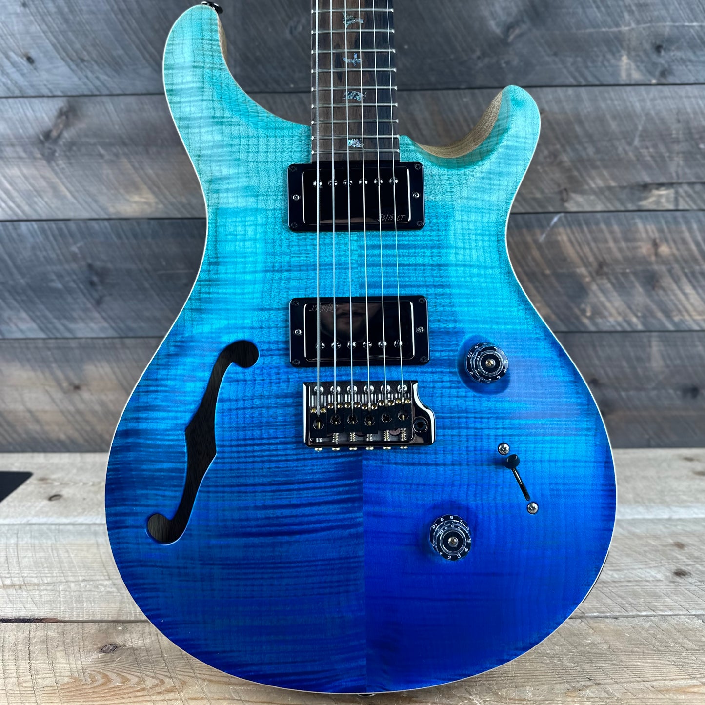 PRS Wood Library Custom 24 Semi-Hollow Flame Maple 10 Top, Korina Back, Torrified Maple Neck, Ziricote FB - Blue Fade 391867