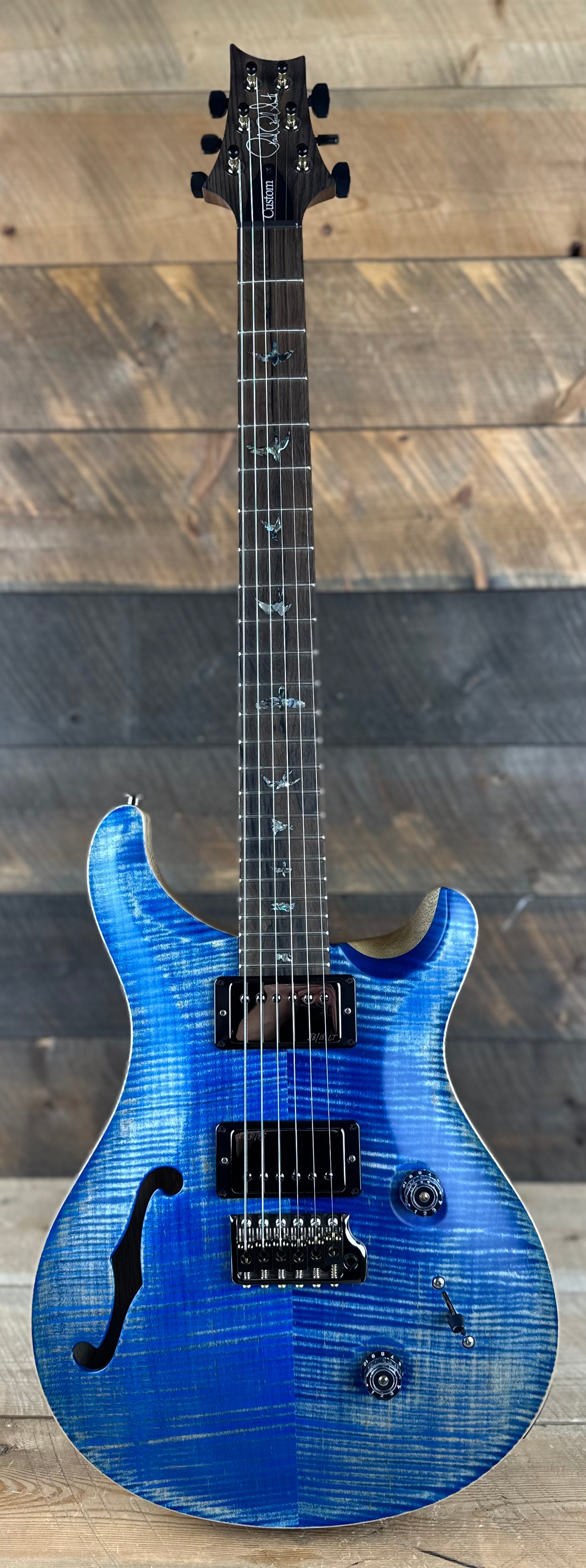 PRS Wood Library Custom 24 Semi-Hollow Flame Maple 10 Top, Korina Back, Torrified Maple Neck, Ziricote FB - Faded Blue Jean 391861