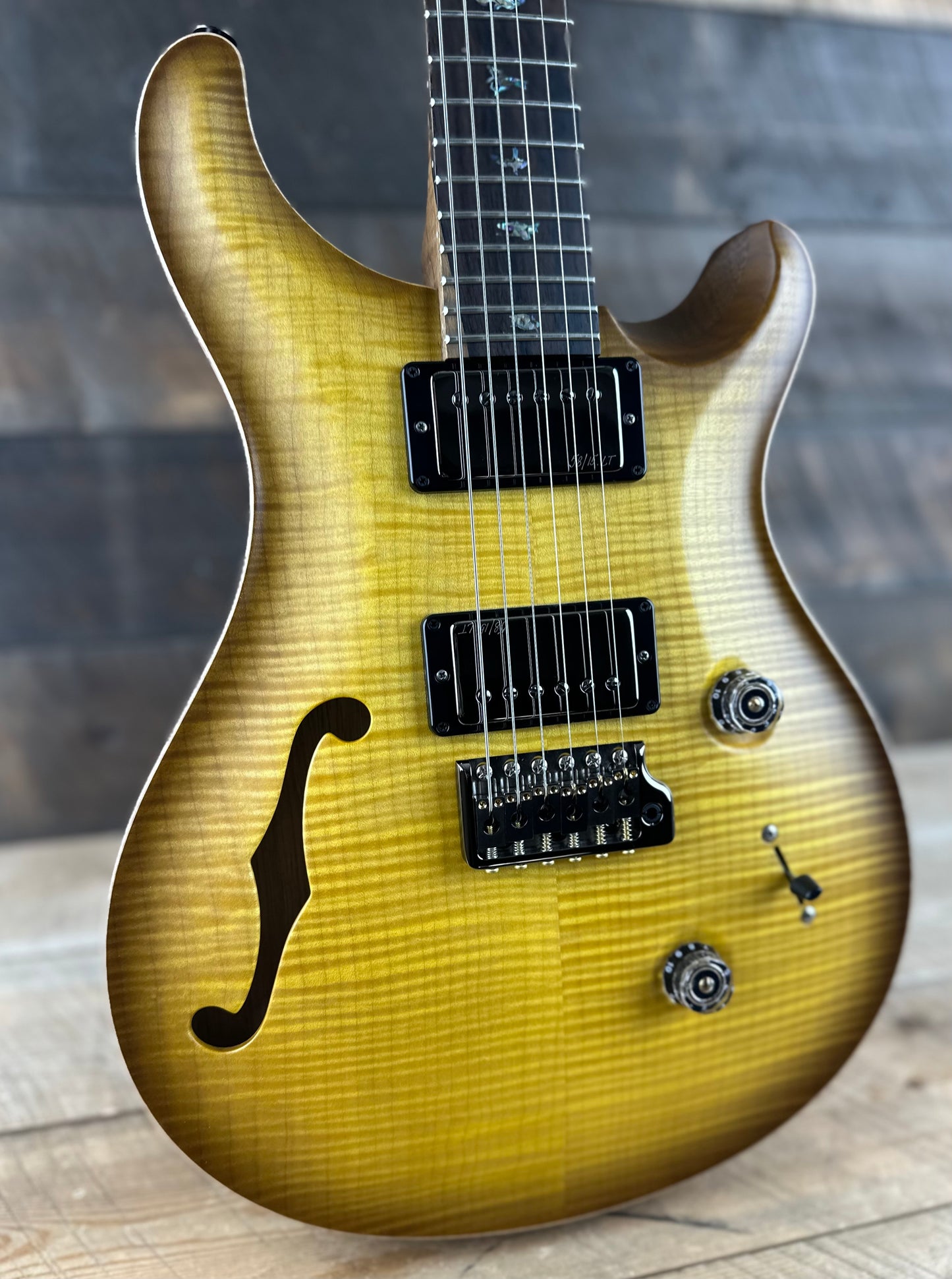 PRS Wood Library Custom 24 Semi-Hollow Flame Maple 10 Top, Korina Back, Torrified Maple Neck, Ziricote FB - Livingston Lemondrop Satin 391868