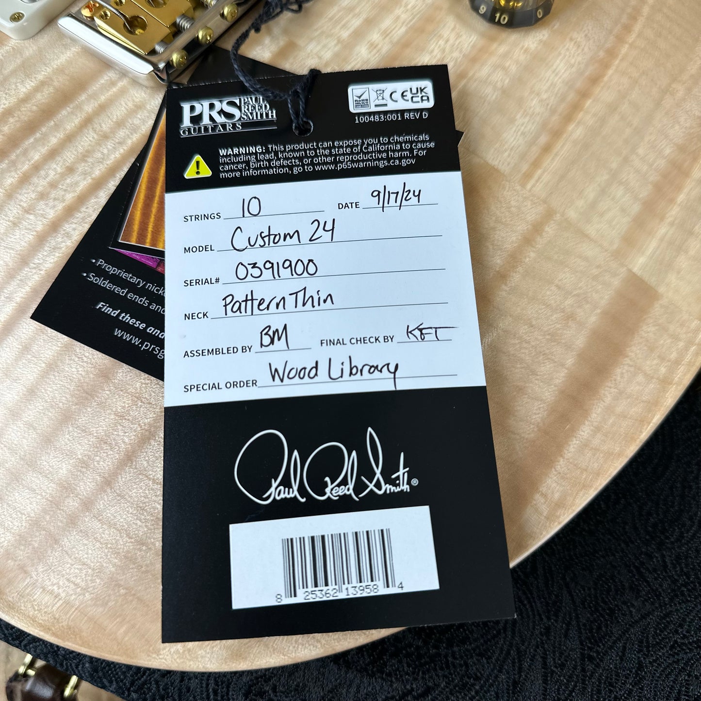 PRS Wood Library Custom 24 Flame Maple 10 Top, Korina Neck, Ziricote FB - Natural Satin 391900