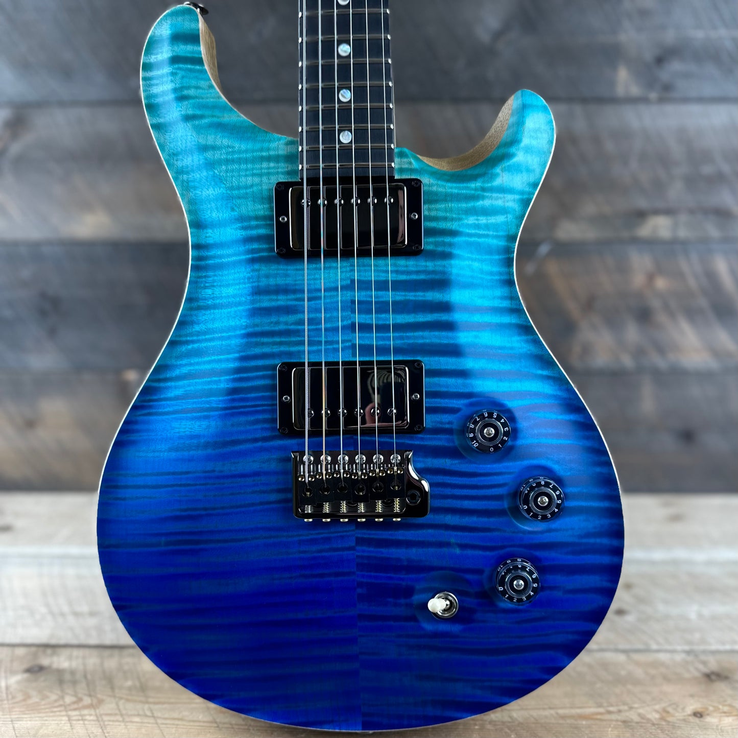 PRS DGT David Grissom Signature Wood Library Flame Maple 10 Top, Korina Back/Neck, Ebony FB -  Blue Fade Satin 391471