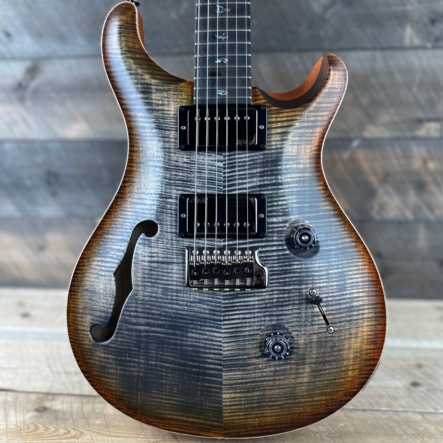 PRS Wood Library Custom 24 Semi-Hollow Flame Maple 10 Top, Korina Back, Torrified Maple Neck, Ziricote FB - Burnt Maple Leaf Satin 391869