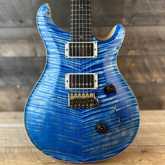 PRS Wood Library Custom 24 Flame Maple 10 Top, Korina Neck, Ziricote FB - Faded Blue Jean Satin 391896