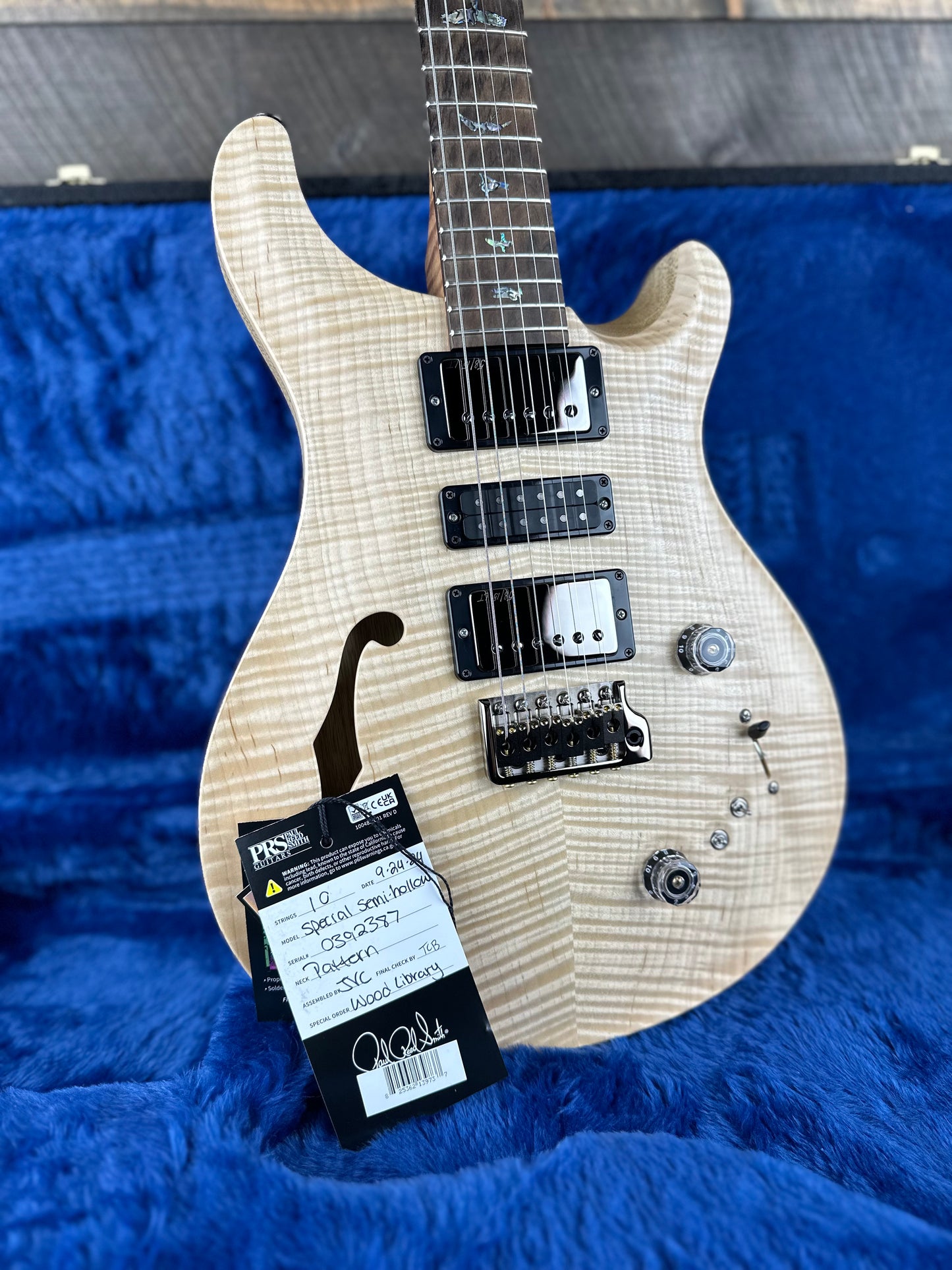 PRS Wood Library Special 22 Semi-Hollow - Flame Maple 10 Top Korina Back, Ziricote FB - Natural Satin 392387