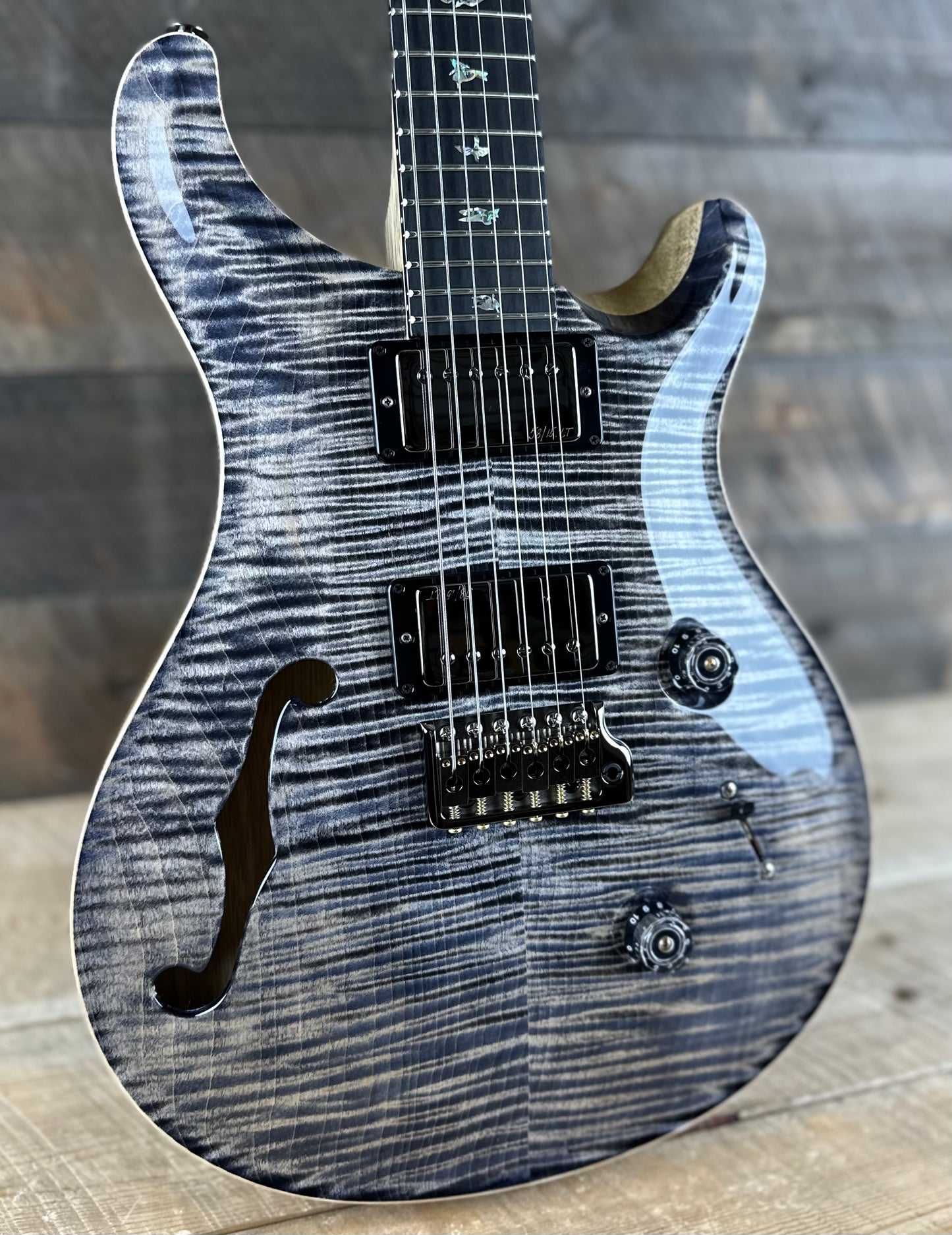 PRS Wood Library Custom 24 Semi-Hollow Flame Maple 10 Top Korina Body/Neck Ebony FB - Charcoal 391116