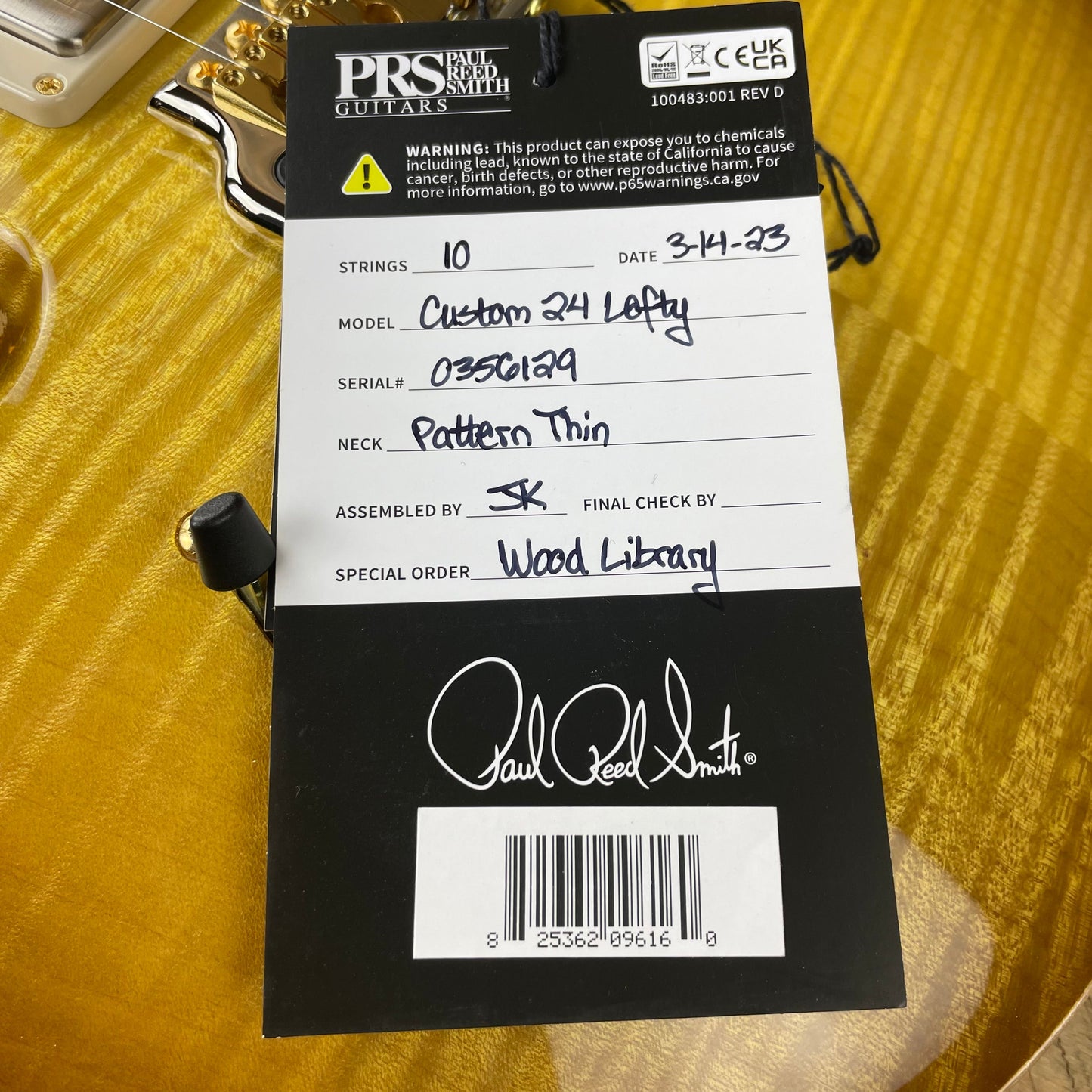 PRS Custom 24 Lefty Wood Library Flame Maple 10 Top Torrefied Maple Neck Brazilian FB - Livingston Lemondrop 356129