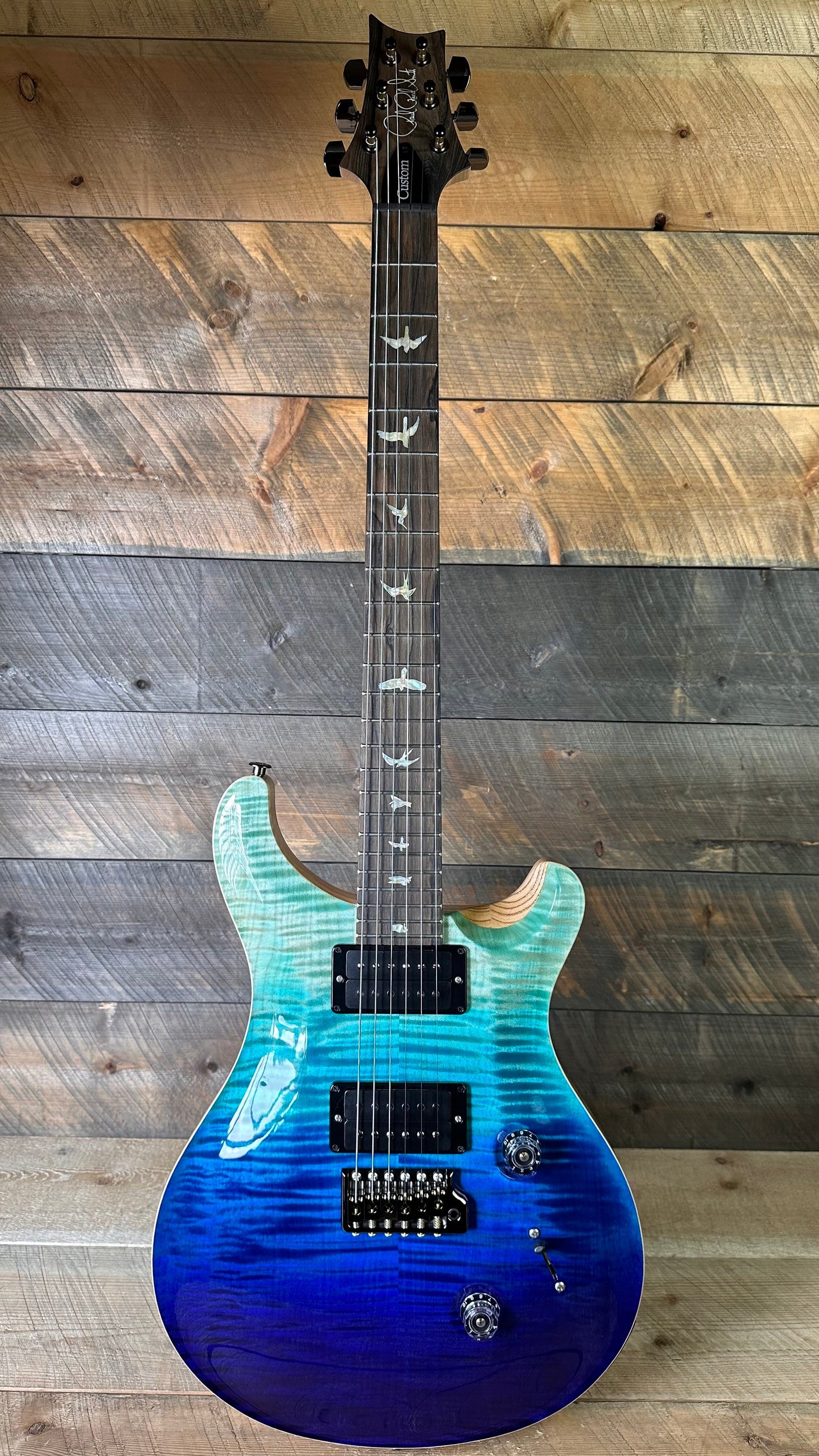 PRS Custom 24 Wood Library Flame Maple 10-Top  Stained Maple Neck Swamp Ash Back - Blue Fade 363699