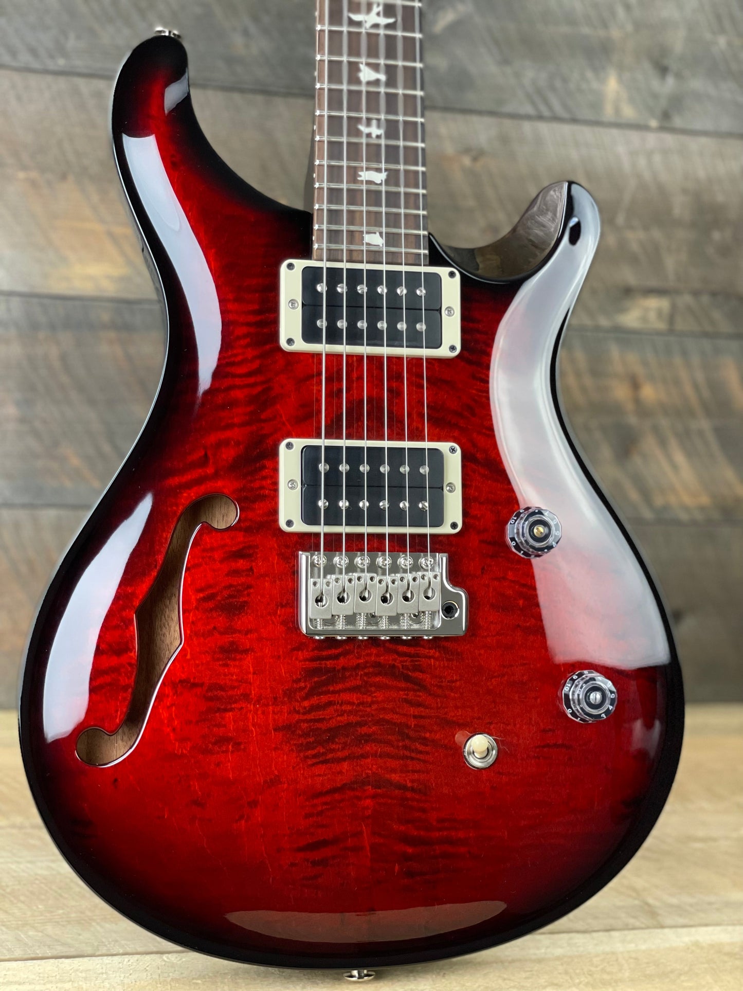 Floor Model PRS CE 24 Semi-Hollow Black Neck Custom Color - Scarlet Smokewrap Burst 347188