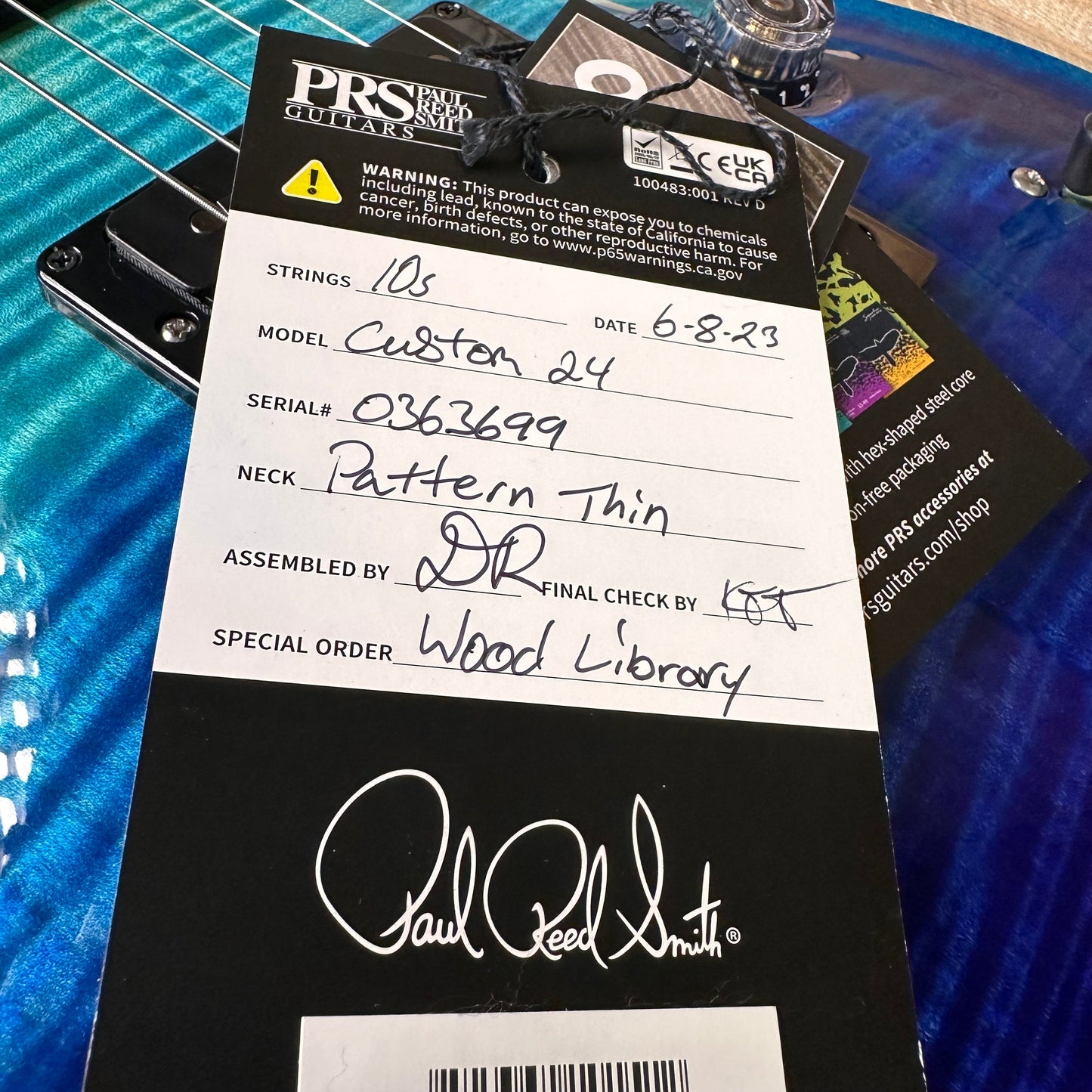 PRS Custom 24 Wood Library Flame Maple 10-Top  Stained Maple Neck Swamp Ash Back - Blue Fade 363699