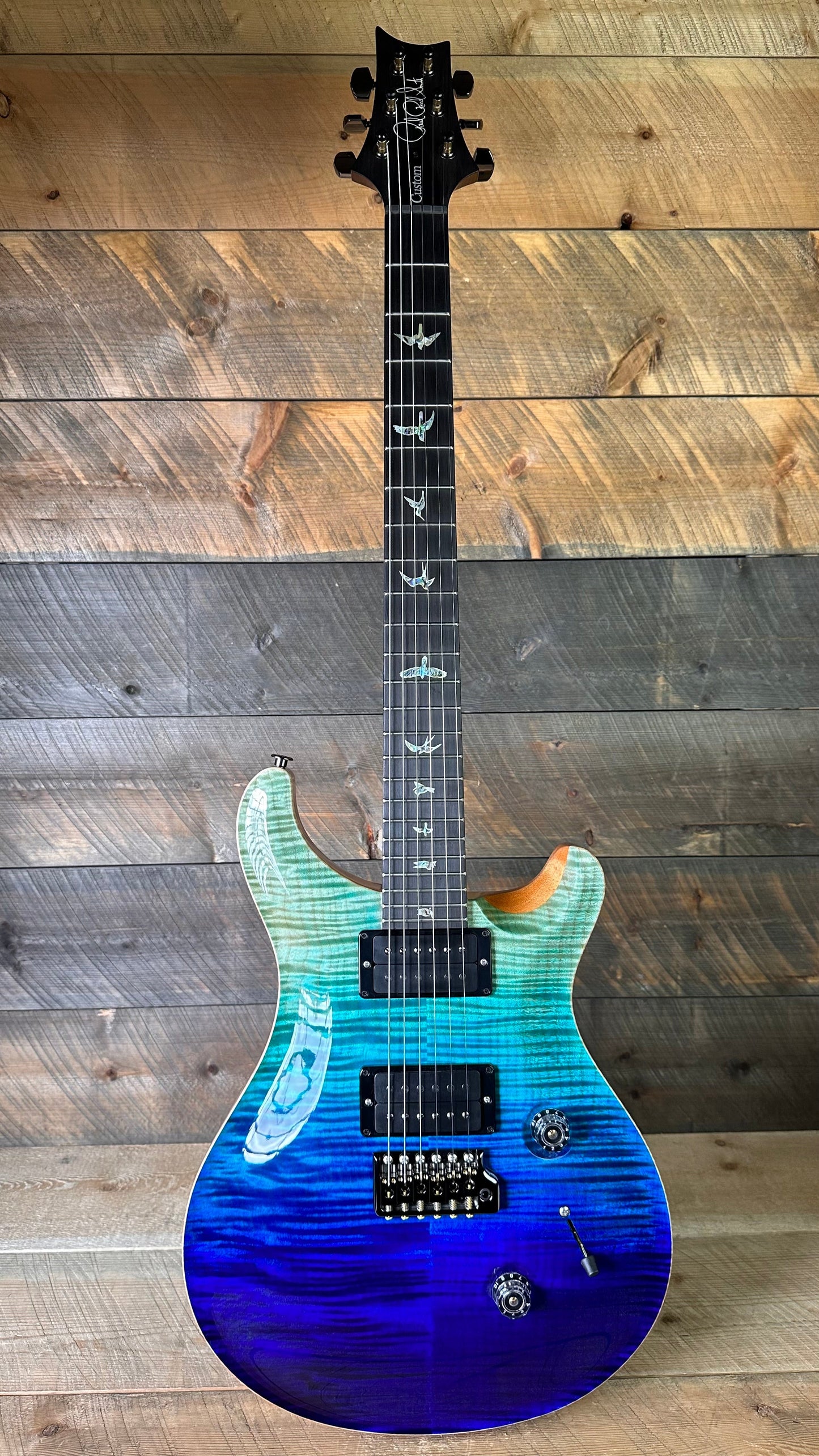 PRS Custom 24 Wood Library Flame Maple 10-Top  Torrefied Maple Neck African Blackwood FB - Blue Fade 363813