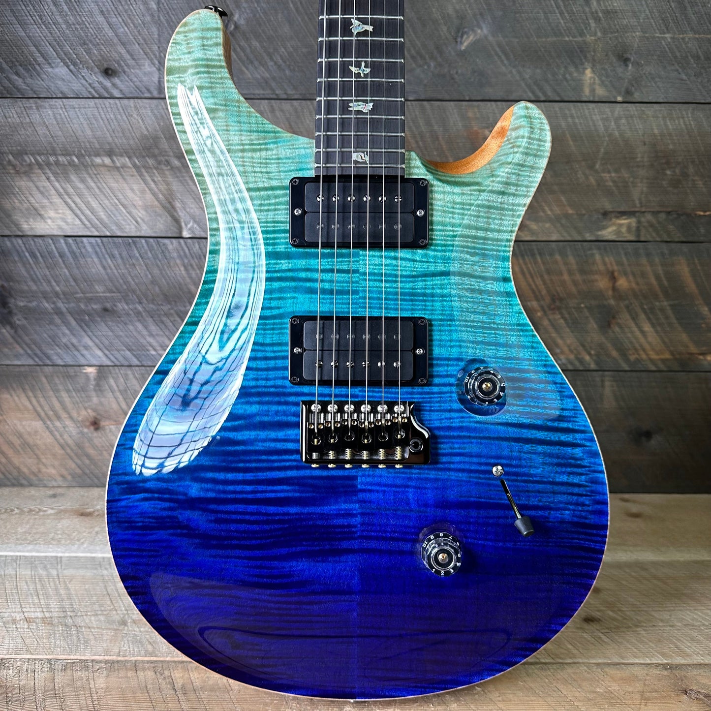 PRS Custom 24 Wood Library Flame Maple 10-Top  Torrefied Maple Neck African Blackwood FB - Blue Fade 363813