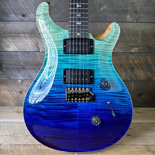 PRS Custom 24 Wood Library Flame Maple 10-Top  Torrefied Maple Neck African Blackwood FB - Blue Fade 363813