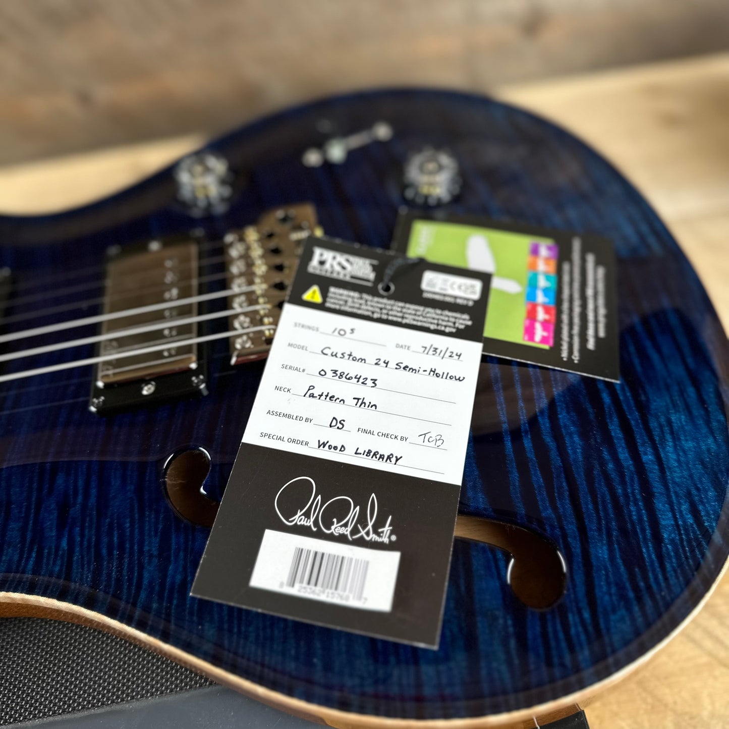 PRS Wood Library Custom 24 Semi-Hollow Flame Maple 10 Top - Whale Blue 386423