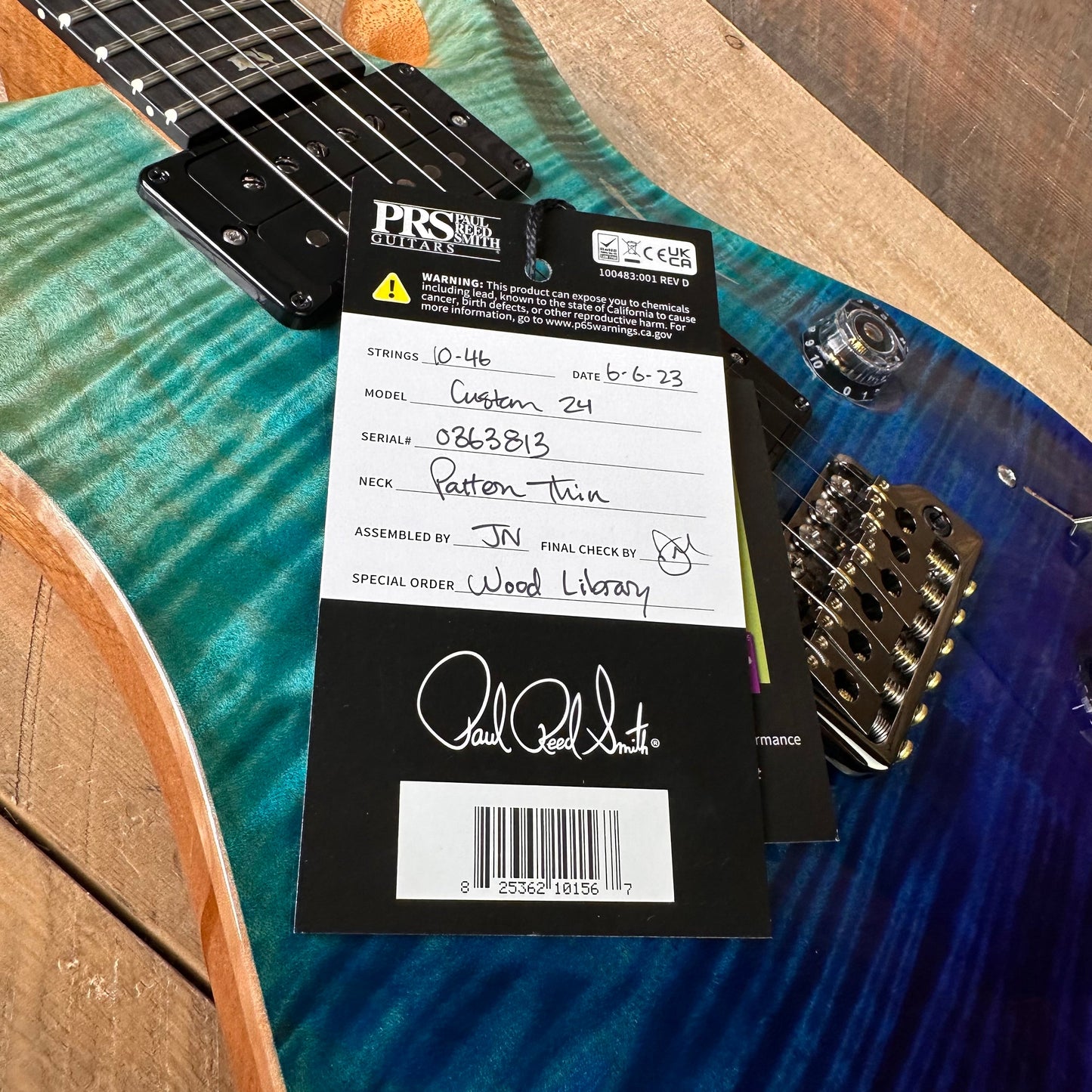 PRS Custom 24 Wood Library Flame Maple 10-Top  Torrefied Maple Neck African Blackwood FB - Blue Fade 363813