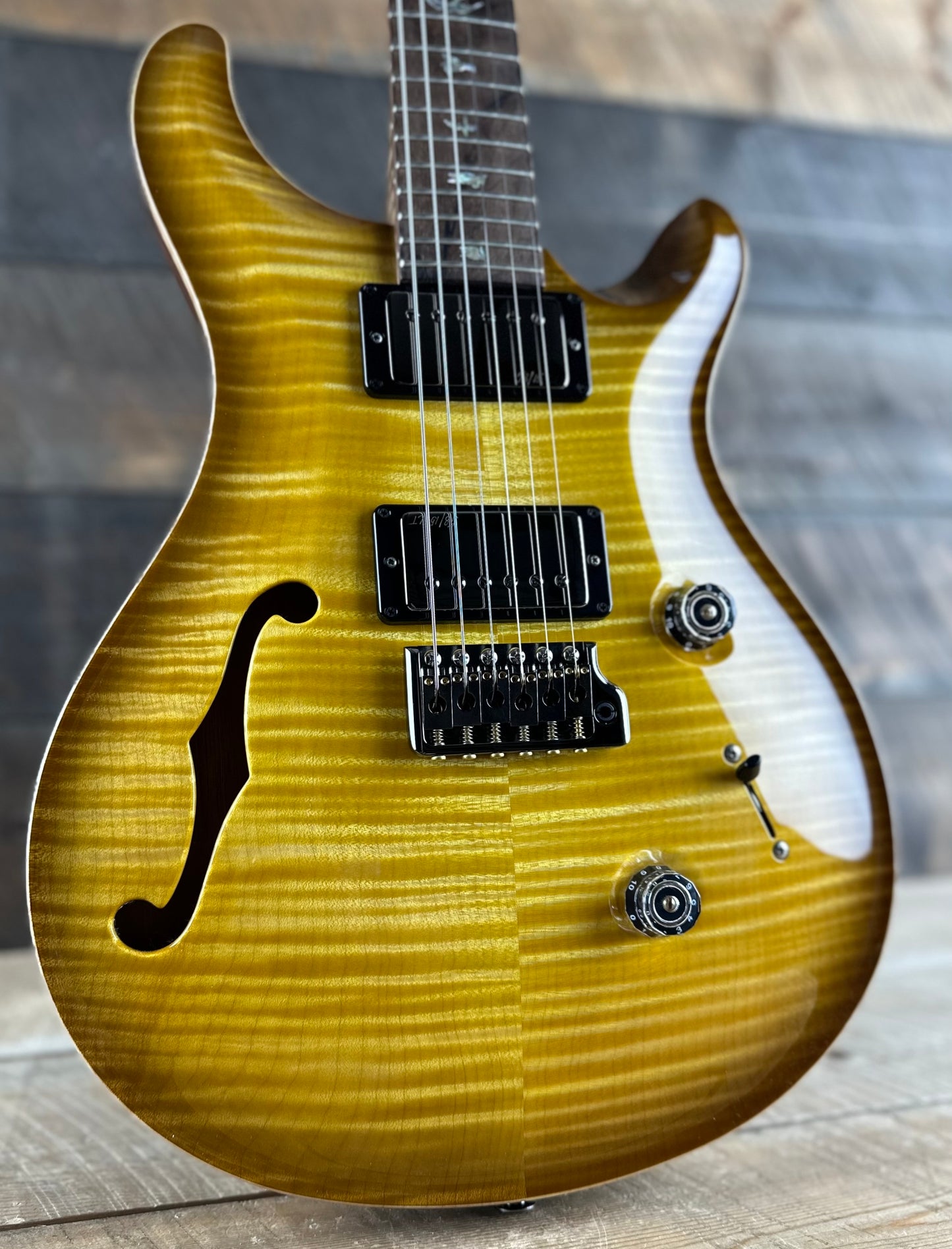 PRS Wood Library Custom 24 Semi-Hollow Flame Maple 10 Top 58/15 LT Pickups- Livingston Lemondrop 386416