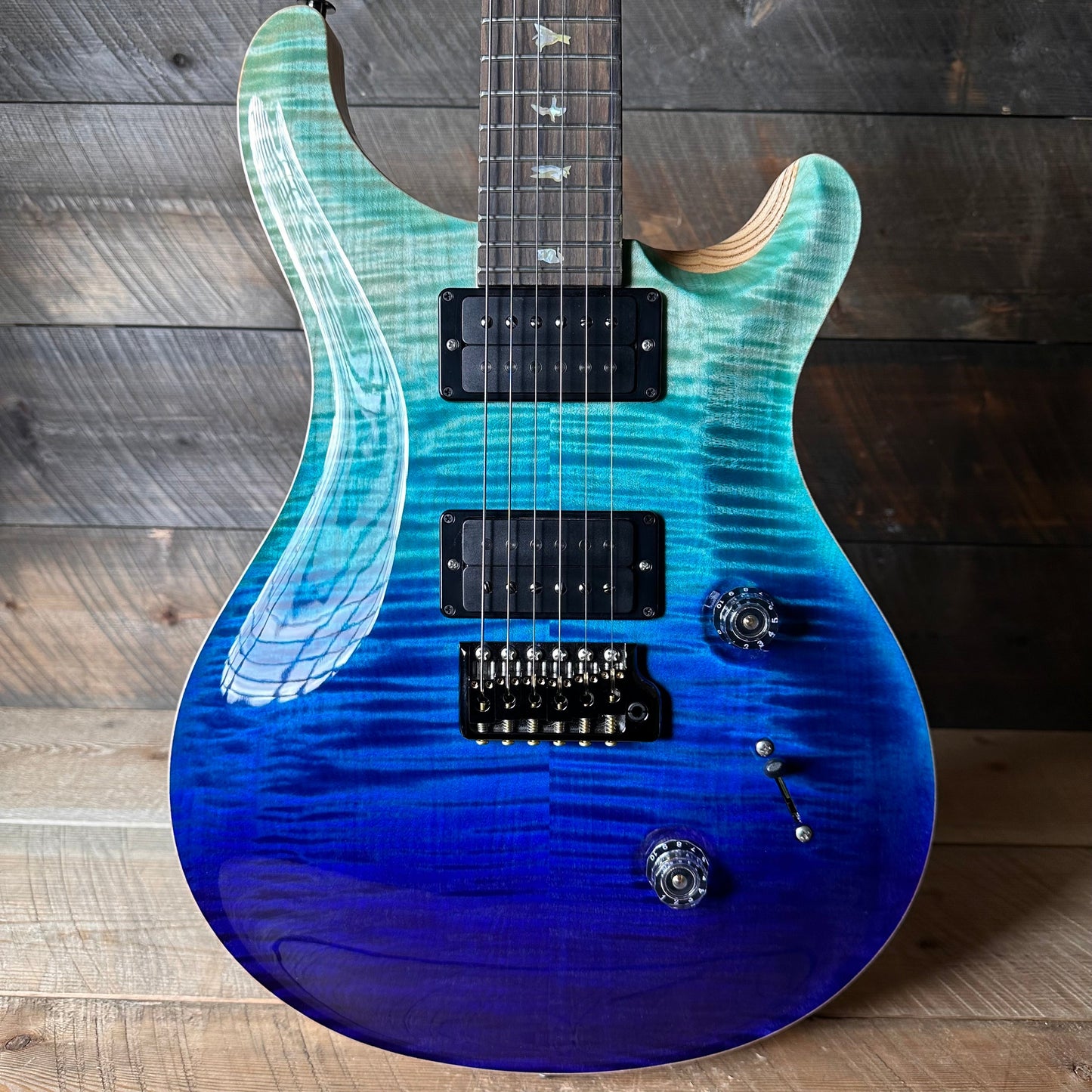 PRS Custom 24 Wood Library Flame Maple 10-Top  Stained Maple Neck Swamp Ash Back - Blue Fade 363699